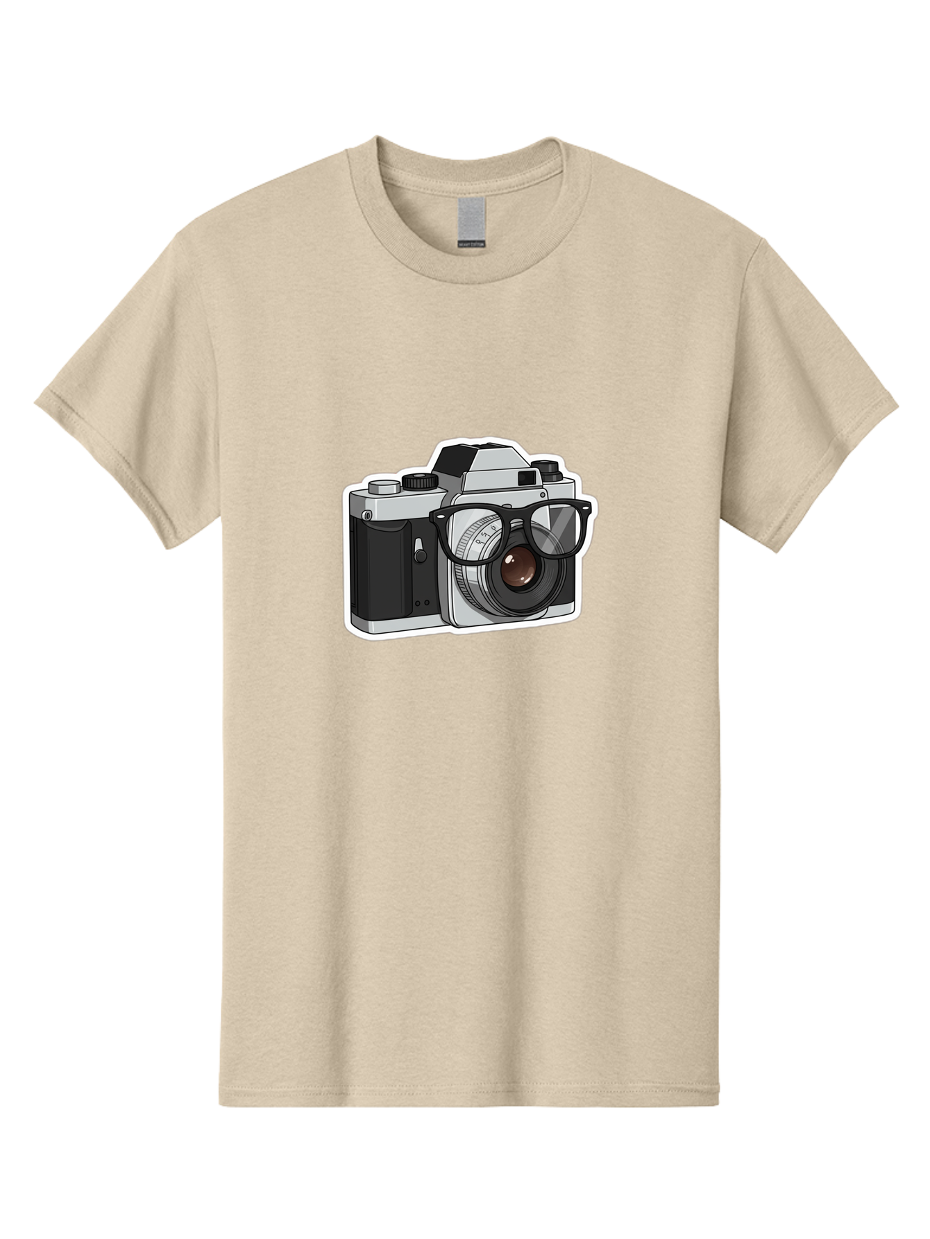 Camera-With-Shades Men'S Graphic Tee, 100% Cotton, Comfortable Casual Summer Wear, Machine Washable, Camera Wearing Sunglasses, Photography Gear, Stylish Accessory, Cool Camera, Funky Design, Creative Twist, Photography Equipment Bae379