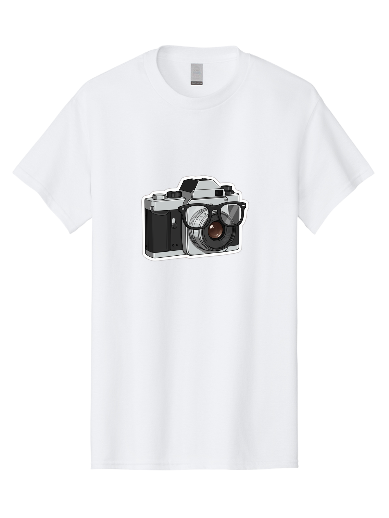 Camera-With-Shades Men'S Graphic Tee, 100% Cotton, Comfortable Casual Summer Wear, Machine Washable, Camera Wearing Sunglasses, Photography Gear, Stylish Accessory, Cool Camera, Funky Design, Creative Twist, Photography Equipment Bae379