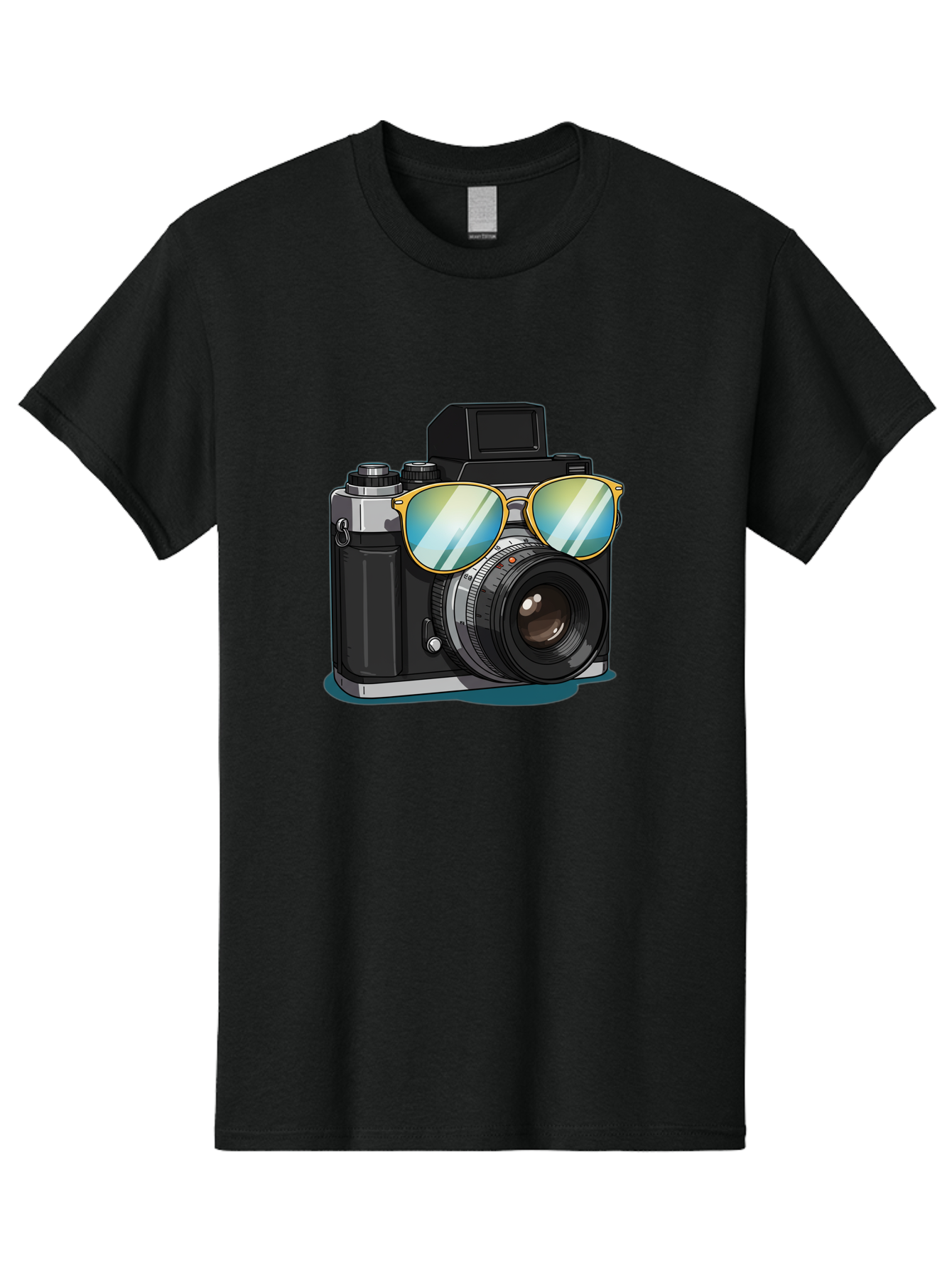 Camera-With-Sunglasses-1 Men'S Graphic Tee, 100% Cotton, Comfortable Casual Summer Wear, Machine Washable, Vintage Camera, Camera With Sunglasses, Cool Camera, Retro Photography, Stylish Accessories, Fashion Photography, Photography Equipment, Bae380