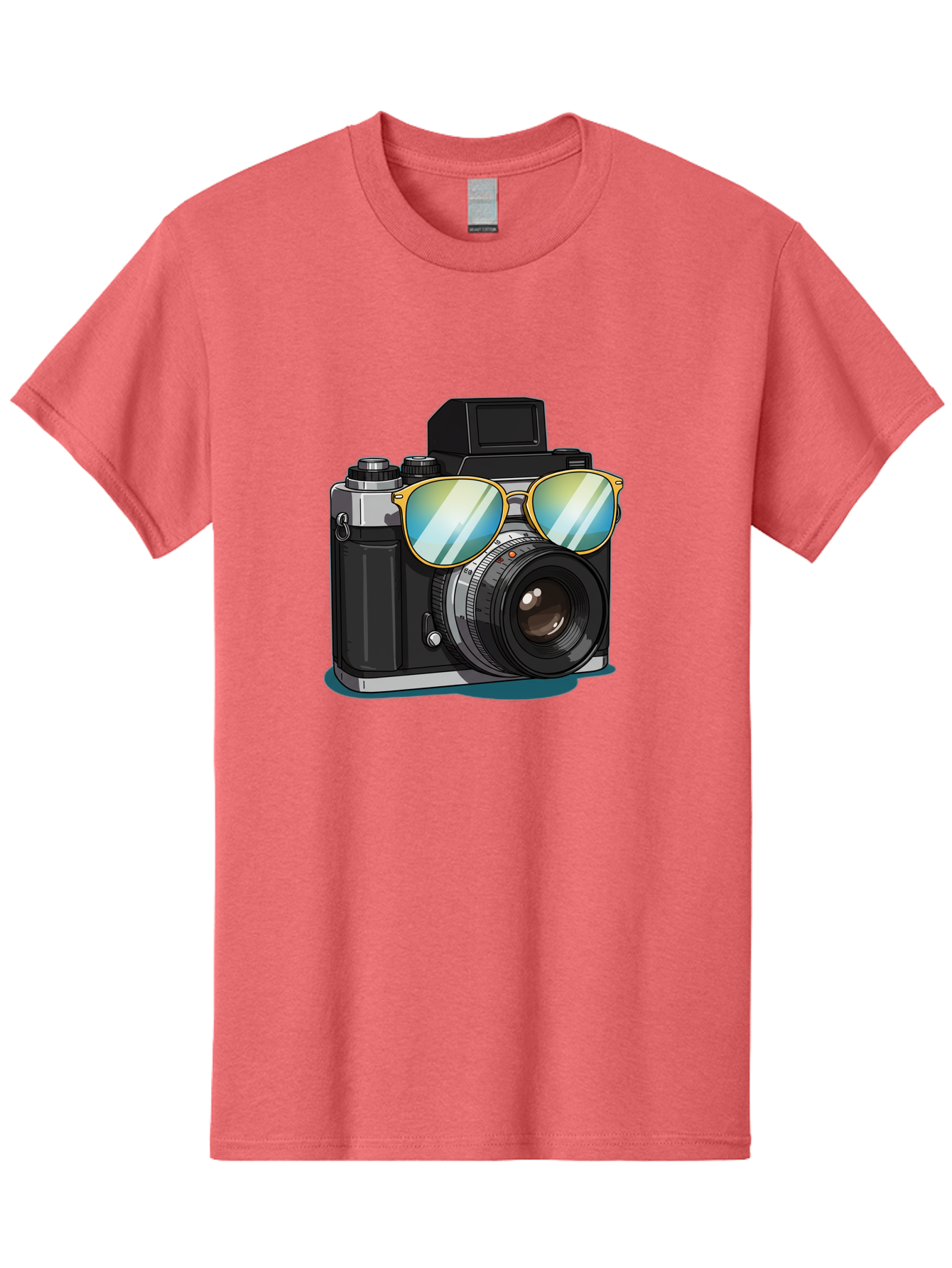 Camera-With-Sunglasses-1 Men'S Graphic Tee, 100% Cotton, Comfortable Casual Summer Wear, Machine Washable, Vintage Camera, Camera With Sunglasses, Cool Camera, Retro Photography, Stylish Accessories, Fashion Photography, Photography Equipment, Bae380