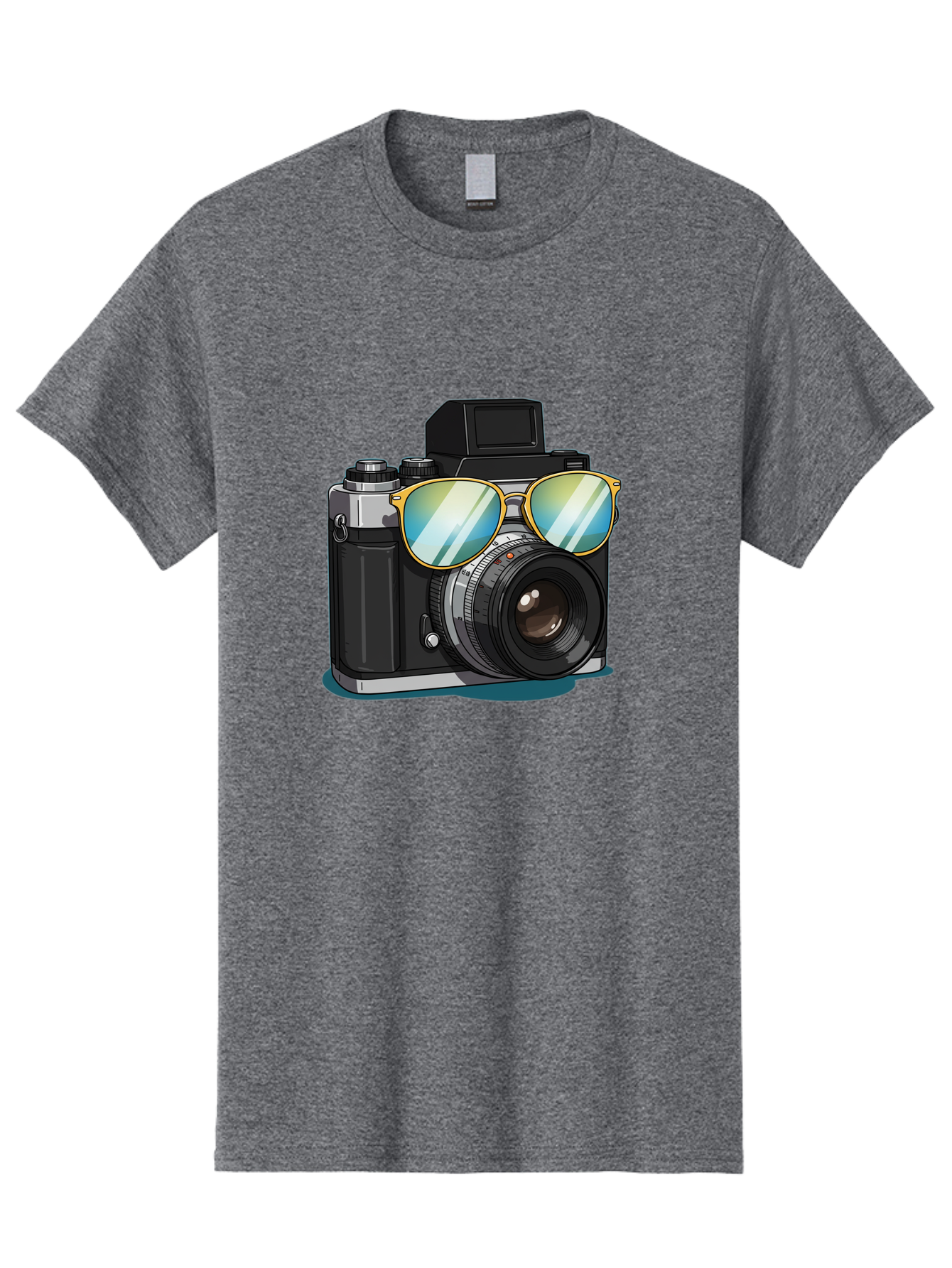 Camera-With-Sunglasses-1 Men'S Graphic Tee, 100% Cotton, Comfortable Casual Summer Wear, Machine Washable, Vintage Camera, Camera With Sunglasses, Cool Camera, Retro Photography, Stylish Accessories, Fashion Photography, Photography Equipment, Bae380