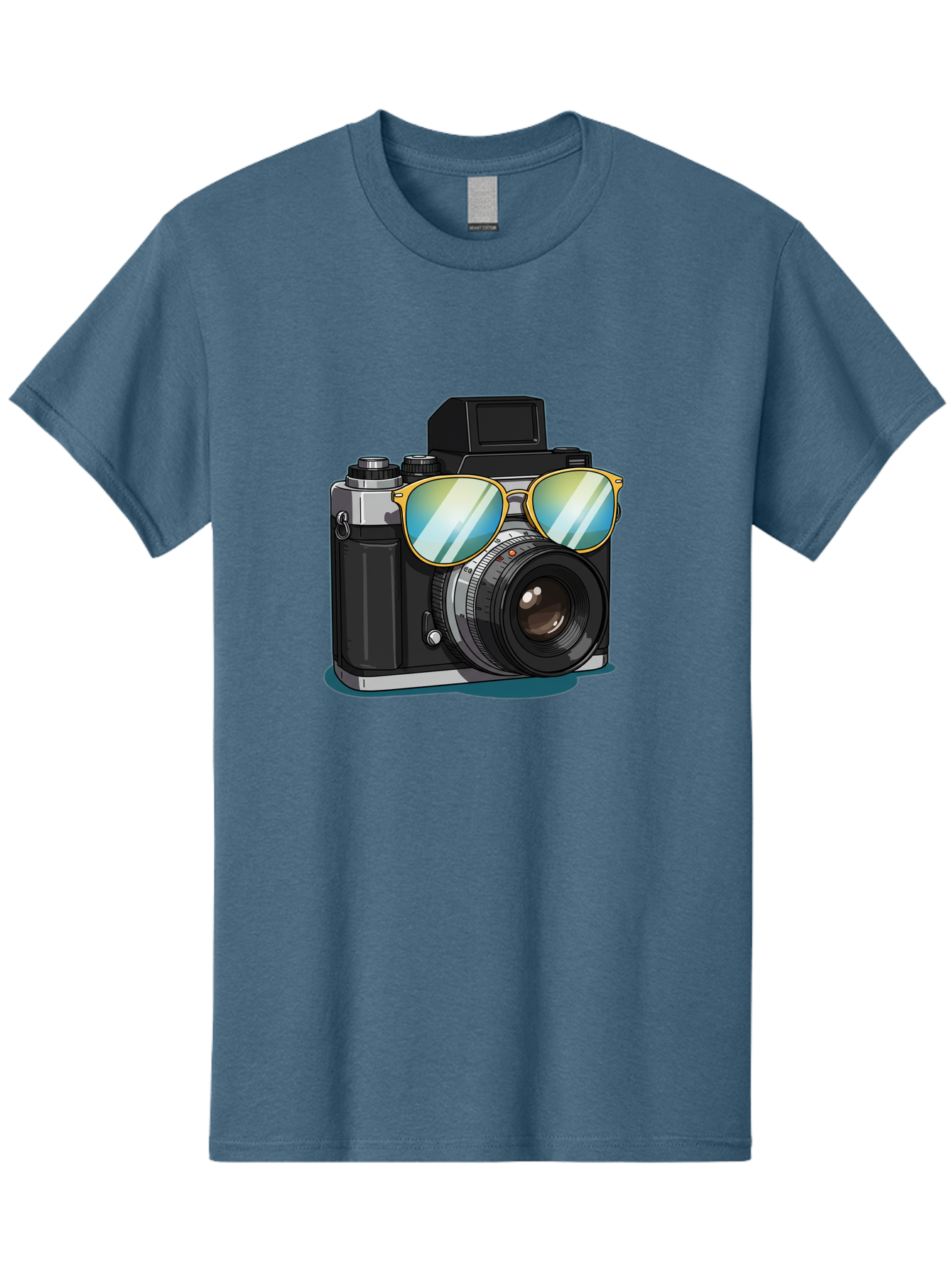 Camera-With-Sunglasses-1 Men'S Graphic Tee, 100% Cotton, Comfortable Casual Summer Wear, Machine Washable, Vintage Camera, Camera With Sunglasses, Cool Camera, Retro Photography, Stylish Accessories, Fashion Photography, Photography Equipment, Bae380