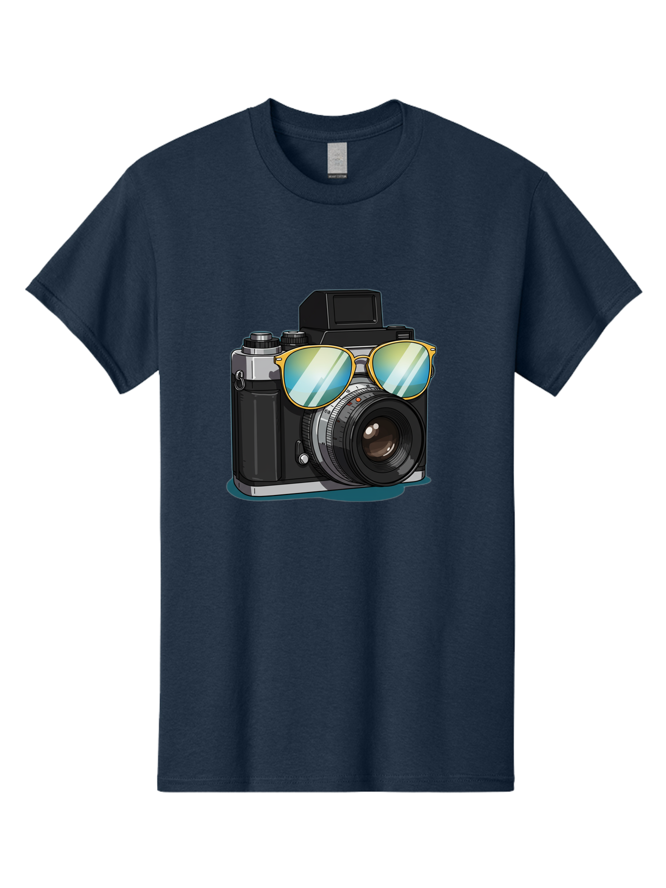 Camera-With-Sunglasses-1 Men'S Graphic Tee, 100% Cotton, Comfortable Casual Summer Wear, Machine Washable, Vintage Camera, Camera With Sunglasses, Cool Camera, Retro Photography, Stylish Accessories, Fashion Photography, Photography Equipment, Bae380