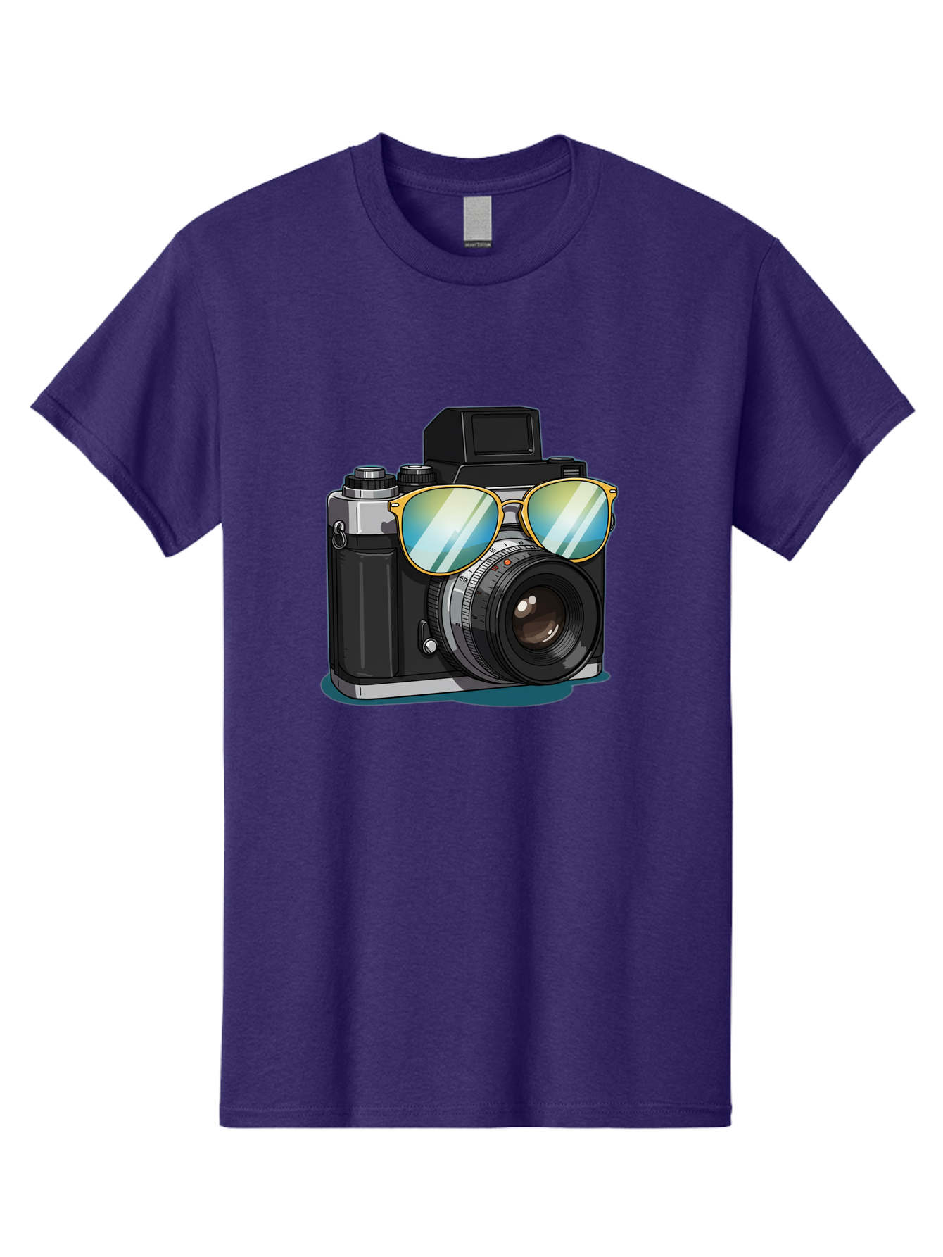 Camera-With-Sunglasses-1 Men'S Graphic Tee, 100% Cotton, Comfortable Casual Summer Wear, Machine Washable, Vintage Camera, Camera With Sunglasses, Cool Camera, Retro Photography, Stylish Accessories, Fashion Photography, Photography Equipment, Bae380