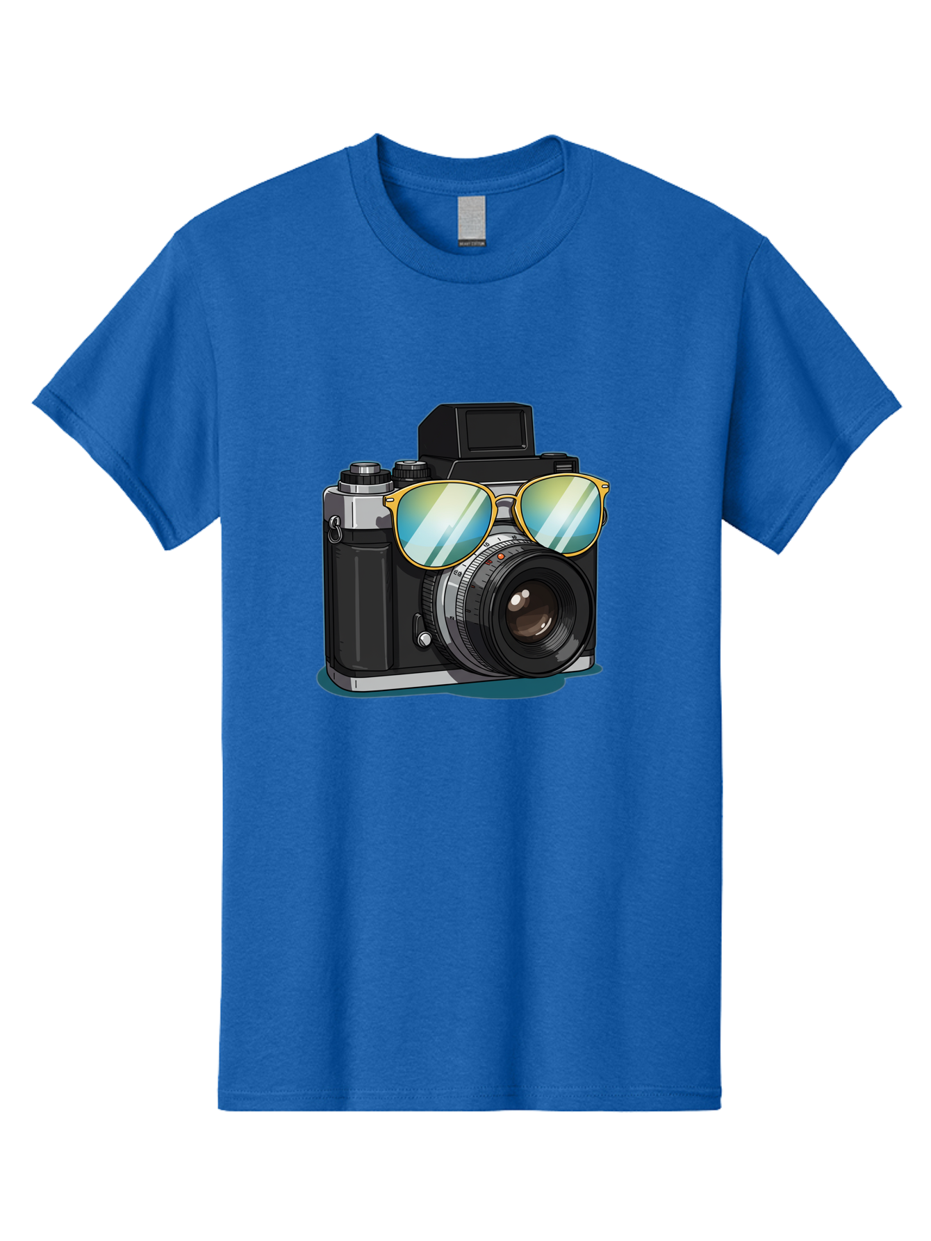 Camera-With-Sunglasses-1 Men'S Graphic Tee, 100% Cotton, Comfortable Casual Summer Wear, Machine Washable, Vintage Camera, Camera With Sunglasses, Cool Camera, Retro Photography, Stylish Accessories, Fashion Photography, Photography Equipment, Bae380