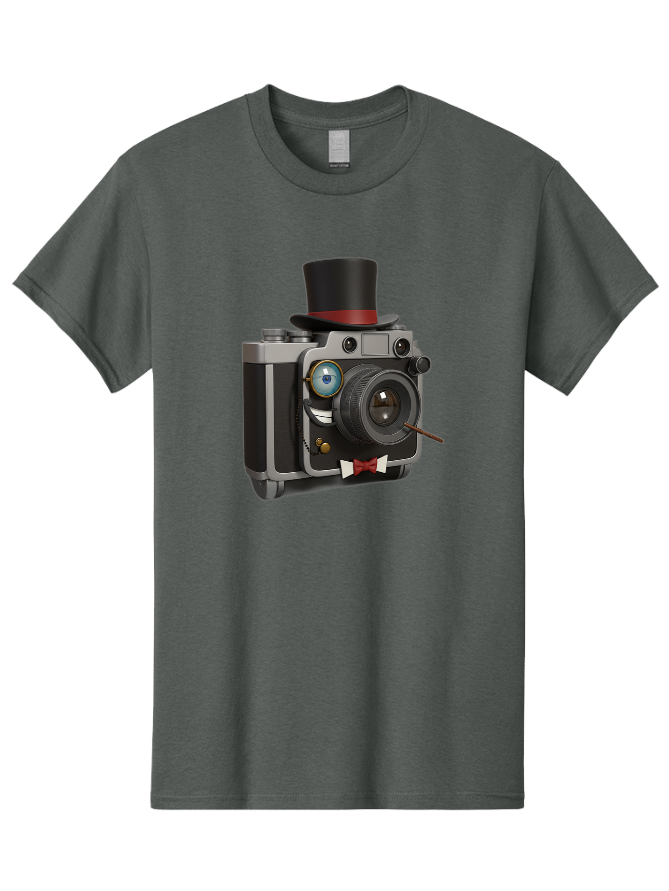 Camera-With-Top-Hat-And-Cane Men'S Graphic Tee, 100% Cotton, Comfortable Casual Summer Wear, Machine Washable, Vintage Camera, Top Hat, Bow Tie, Monocle, Sophisticated Photography, Retro Style, Gentlemanly Elegance, Classic Accessories, Bae382