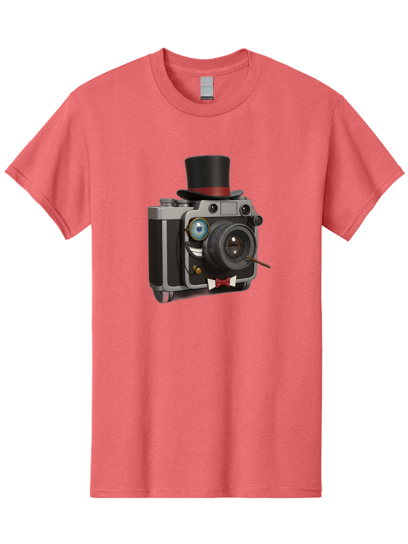 Camera-With-Top-Hat-And-Cane Men'S Graphic Tee, 100% Cotton, Comfortable Casual Summer Wear, Machine Washable, Vintage Camera, Top Hat, Bow Tie, Monocle, Sophisticated Photography, Retro Style, Gentlemanly Elegance, Classic Accessories, Bae382