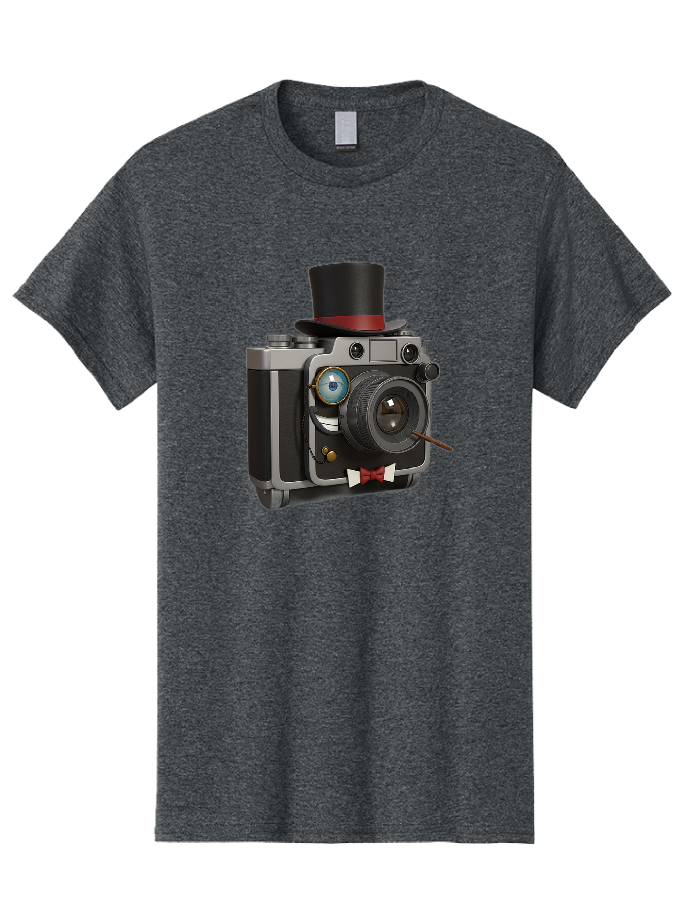 Camera-With-Top-Hat-And-Cane Men'S Graphic Tee, 100% Cotton, Comfortable Casual Summer Wear, Machine Washable, Vintage Camera, Top Hat, Bow Tie, Monocle, Sophisticated Photography, Retro Style, Gentlemanly Elegance, Classic Accessories, Bae382