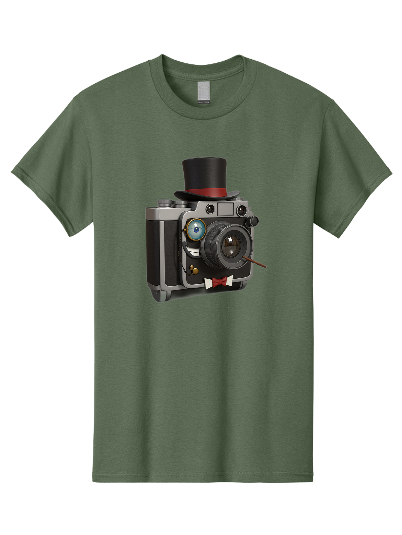 Camera-With-Top-Hat-And-Cane Men'S Graphic Tee, 100% Cotton, Comfortable Casual Summer Wear, Machine Washable, Vintage Camera, Top Hat, Bow Tie, Monocle, Sophisticated Photography, Retro Style, Gentlemanly Elegance, Classic Accessories, Bae382