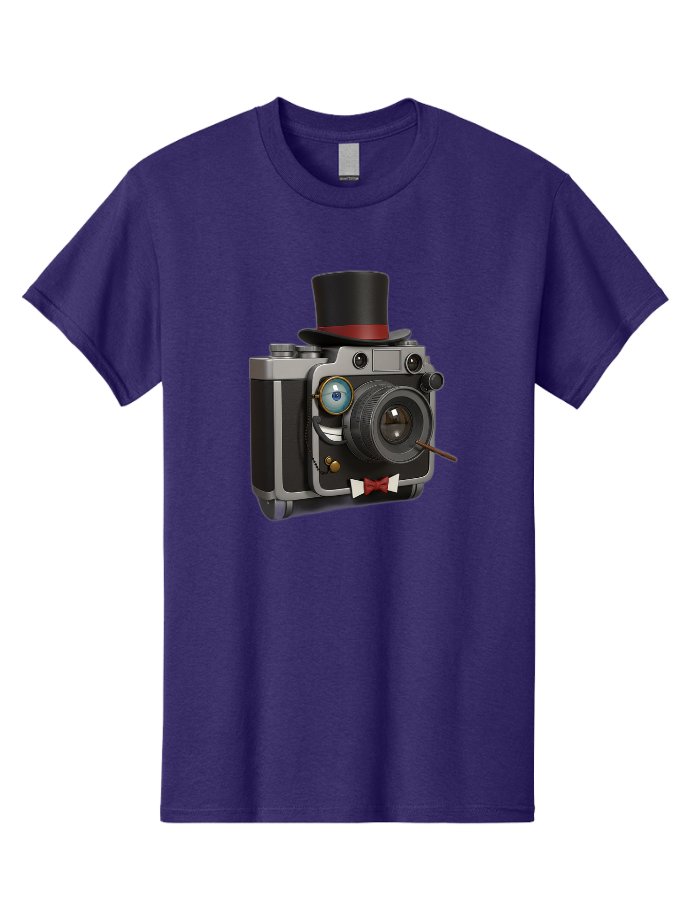 Camera-With-Top-Hat-And-Cane Men'S Graphic Tee, 100% Cotton, Comfortable Casual Summer Wear, Machine Washable, Vintage Camera, Top Hat, Bow Tie, Monocle, Sophisticated Photography, Retro Style, Gentlemanly Elegance, Classic Accessories, Bae382