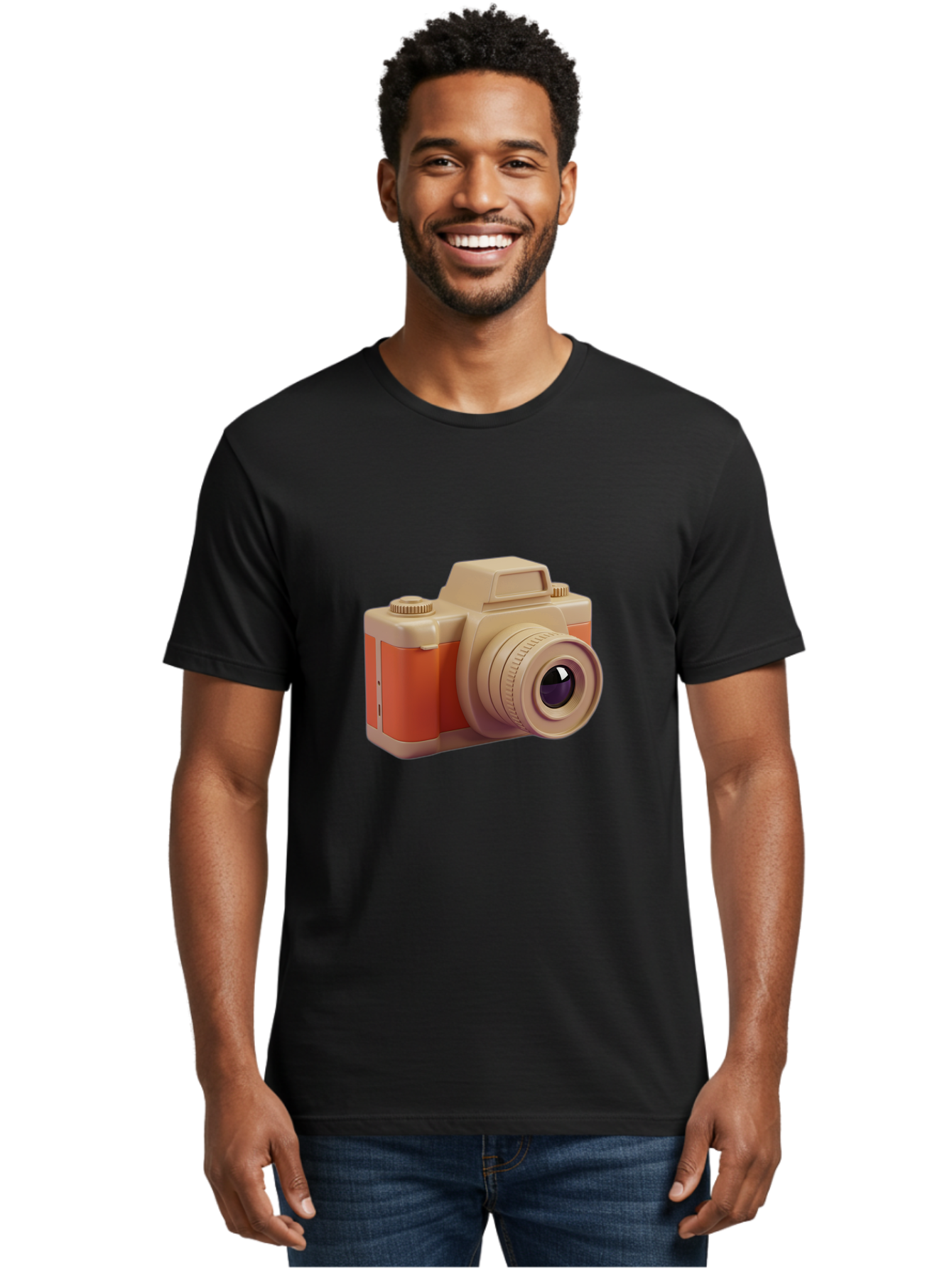 Camera Men'S Graphic Tee, 100% Cotton, Comfortable Casual Summer Wear, Machine Washable, Digital Camera, Photography Equipment, Camera Lens, Vintage Camera, Retro Style, Orange And Beige Colors, 3D Illustration, Camera Design, Photography Gear Bae383