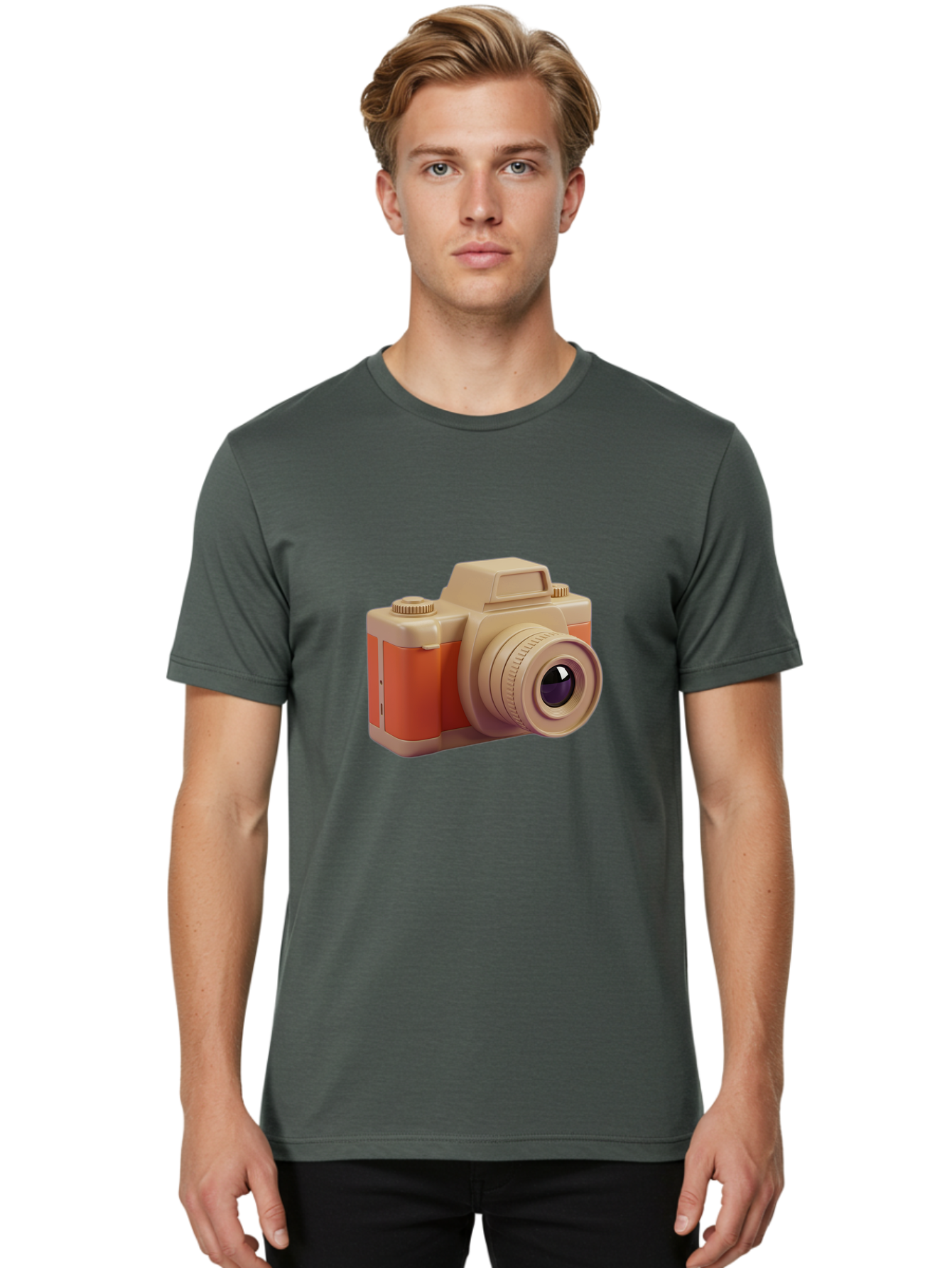 Camera Men'S Graphic Tee, 100% Cotton, Comfortable Casual Summer Wear, Machine Washable, Digital Camera, Photography Equipment, Camera Lens, Vintage Camera, Retro Style, Orange And Beige Colors, 3D Illustration, Camera Design, Photography Gear Bae383