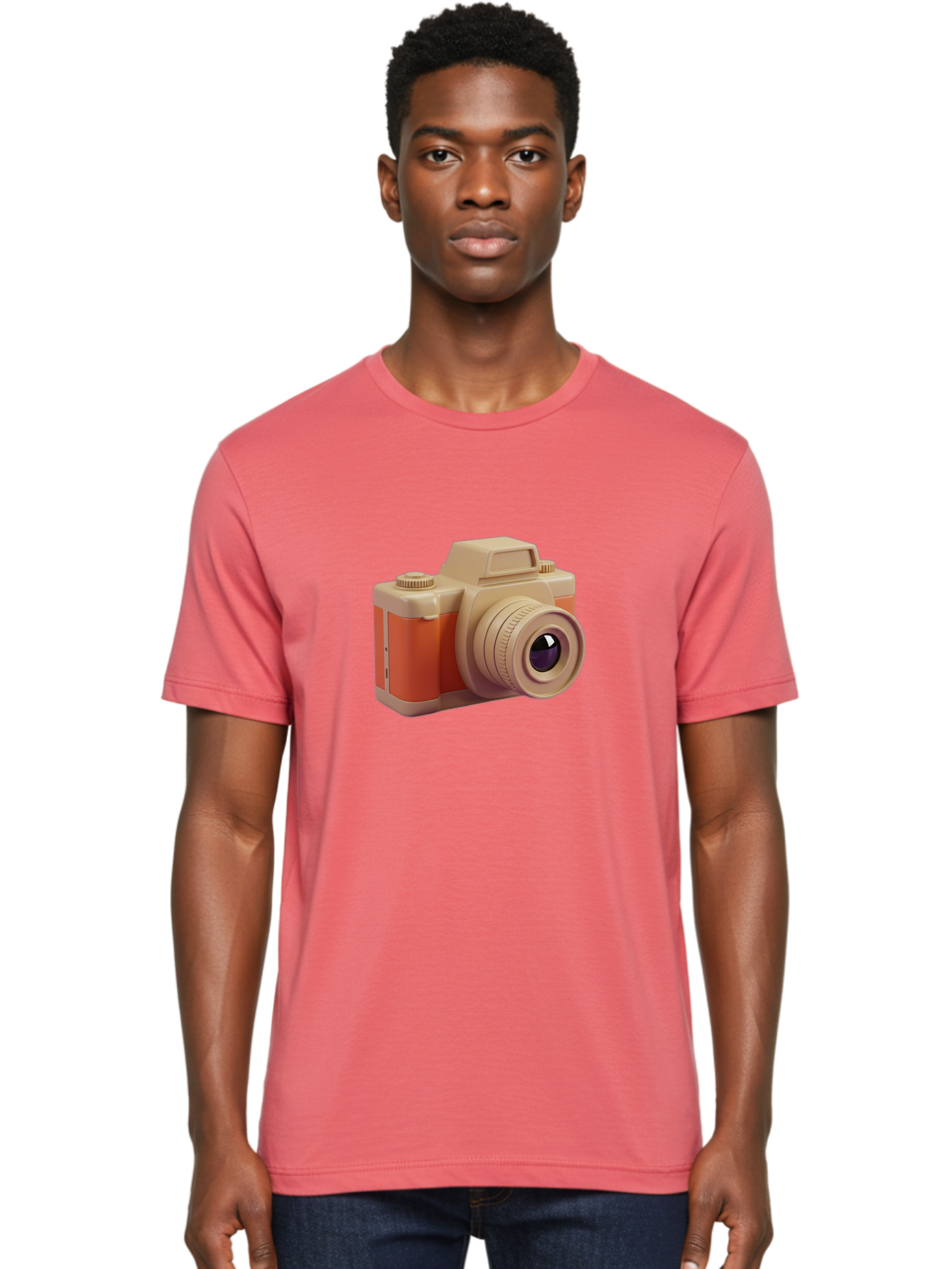Camera Men'S Graphic Tee, 100% Cotton, Comfortable Casual Summer Wear, Machine Washable, Digital Camera, Photography Equipment, Camera Lens, Vintage Camera, Retro Style, Orange And Beige Colors, 3D Illustration, Camera Design, Photography Gear Bae383