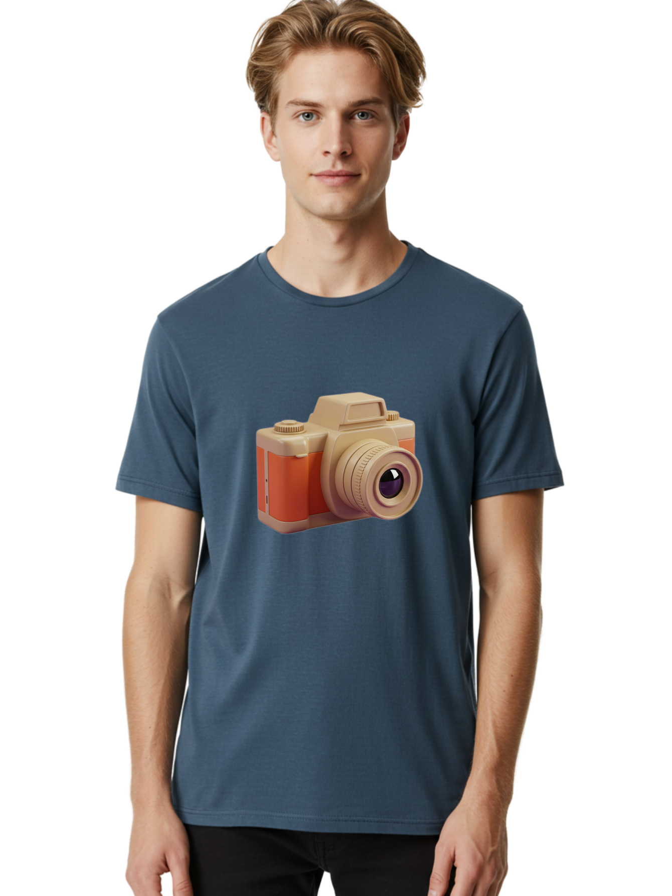 Camera Men'S Graphic Tee, 100% Cotton, Comfortable Casual Summer Wear, Machine Washable, Digital Camera, Photography Equipment, Camera Lens, Vintage Camera, Retro Style, Orange And Beige Colors, 3D Illustration, Camera Design, Photography Gear Bae383