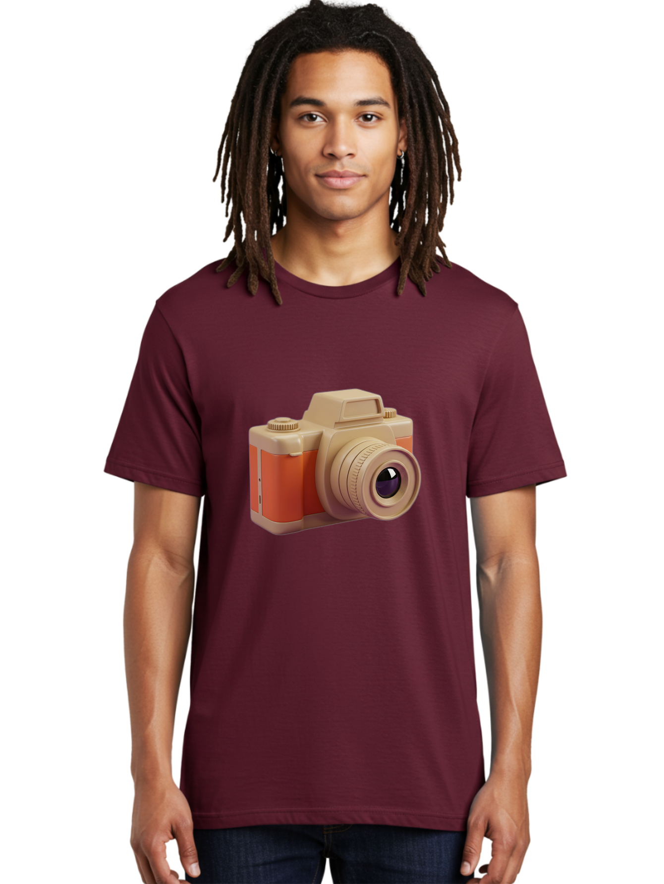 Camera Men'S Graphic Tee, 100% Cotton, Comfortable Casual Summer Wear, Machine Washable, Digital Camera, Photography Equipment, Camera Lens, Vintage Camera, Retro Style, Orange And Beige Colors, 3D Illustration, Camera Design, Photography Gear Bae383