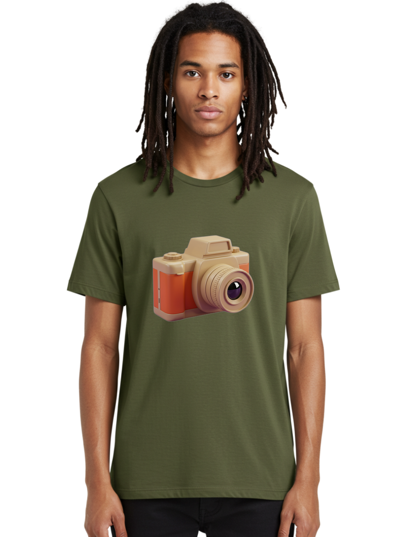 Camera Men'S Graphic Tee, 100% Cotton, Comfortable Casual Summer Wear, Machine Washable, Digital Camera, Photography Equipment, Camera Lens, Vintage Camera, Retro Style, Orange And Beige Colors, 3D Illustration, Camera Design, Photography Gear Bae383