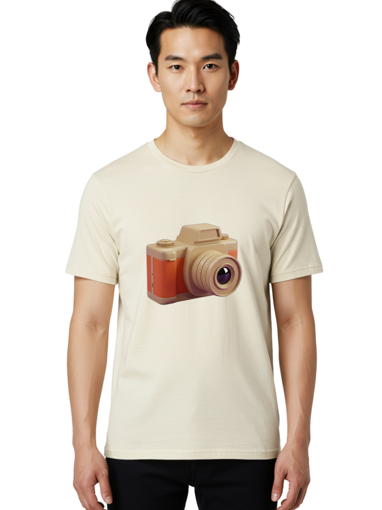 Camera Men'S Graphic Tee, 100% Cotton, Comfortable Casual Summer Wear, Machine Washable, Digital Camera, Photography Equipment, Camera Lens, Vintage Camera, Retro Style, Orange And Beige Colors, 3D Illustration, Camera Design, Photography Gear Bae383