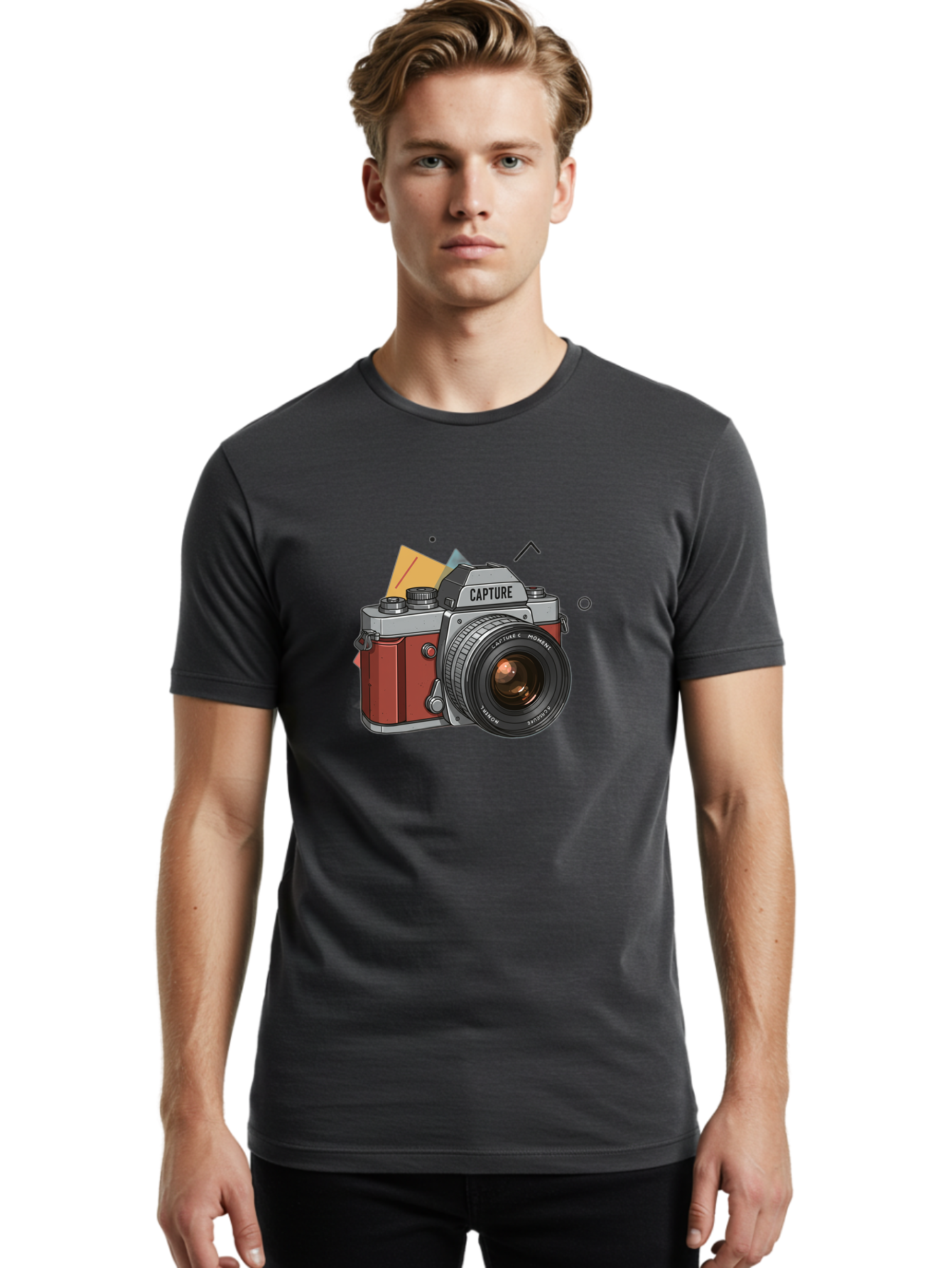 Capture-Camera Men'S Graphic Tee, 100% Cotton, Comfortable Casual Summer Wear, Machine Washable, Vintage Camera, Capture Moment, Photography Equipment, Capture The Moment, Dslr Camera, Camera Lens, Photography Accessories, Retro Camera Design, Bae384