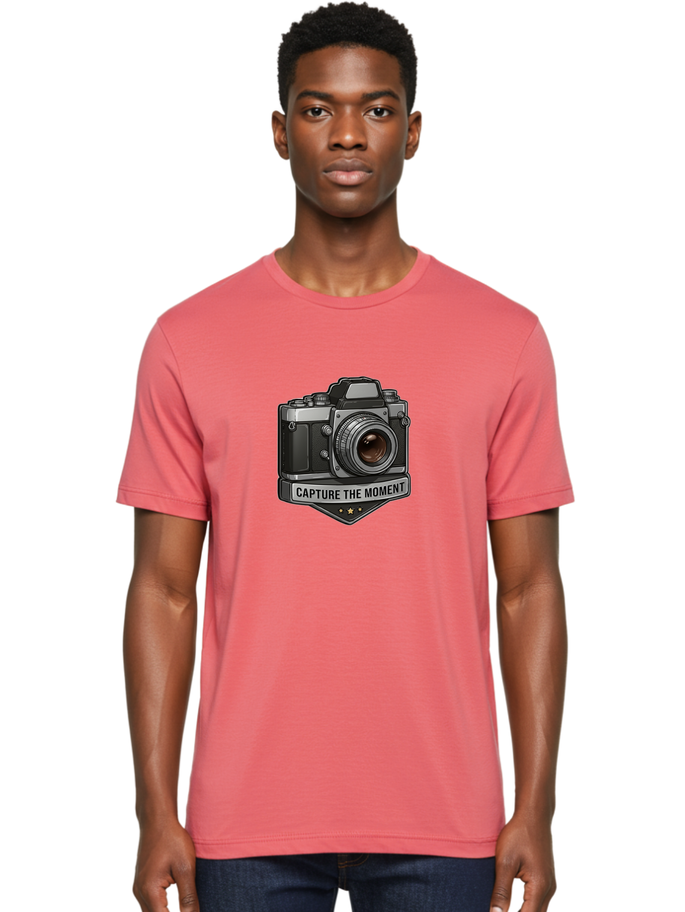 Capture-The-Moment Men'S Graphic Tee, 100% Cotton, Comfortable Casual Summer Wear, Machine Washable, Vintage Camera, Photography Equipment, Capture The Moment, Three Stars, Classic Design, Retro Style, Photography Inspiration, Camera Logo, Bae385