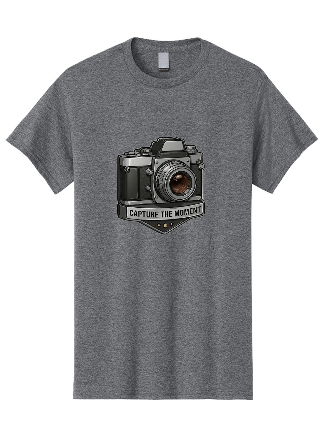 Capture-The-Moment Men'S Graphic Tee, 100% Cotton, Comfortable Casual Summer Wear, Machine Washable, Vintage Camera, Photography Equipment, Capture The Moment, Three Stars, Classic Design, Retro Style, Photography Inspiration, Camera Logo, Bae385