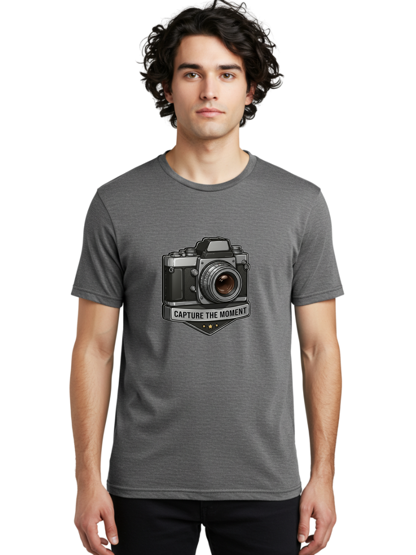 Capture-The-Moment Men'S Graphic Tee, 100% Cotton, Comfortable Casual Summer Wear, Machine Washable, Vintage Camera, Photography Equipment, Capture The Moment, Three Stars, Classic Design, Retro Style, Photography Inspiration, Camera Logo, Bae385