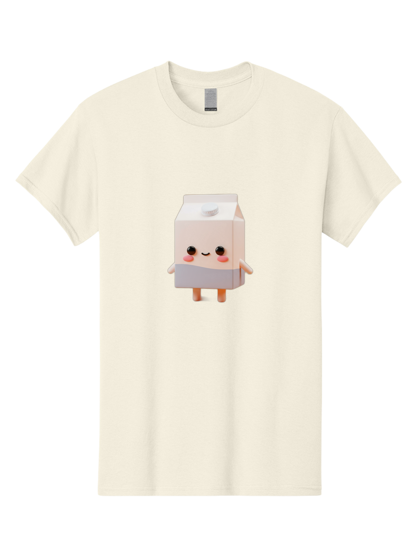 Carton-With-Face Men'S Graphic Tee, 100% Cotton, Comfortable Casual Summer Wear, Machine Washable, Cartoon Milk Carton, Cute Character, Kawaii Design, Smiling Face, Rosy Cheeks, Anthropomorphic, 3D Illustration, Dairy Product, Bae386