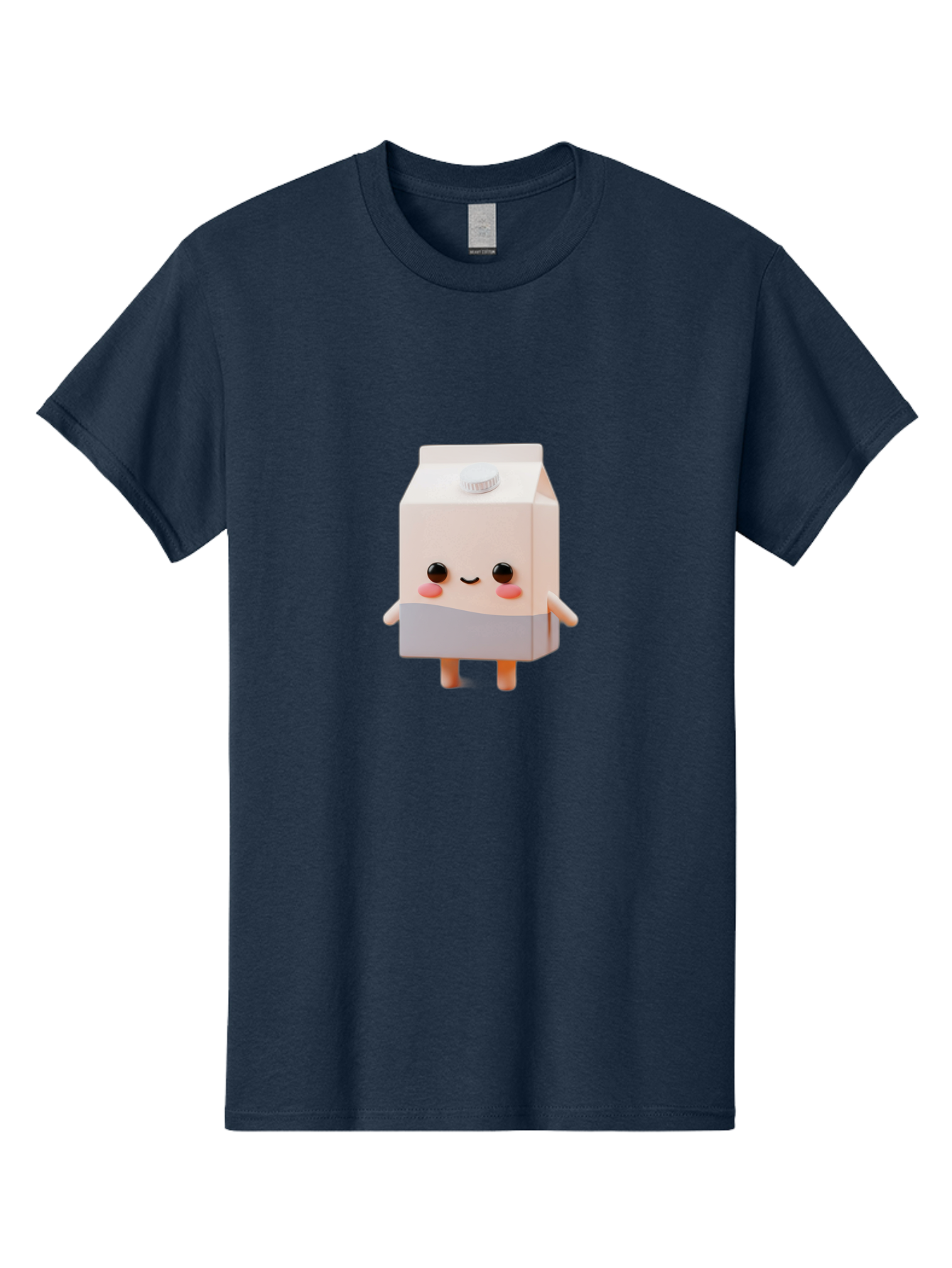 Carton-With-Face Men'S Graphic Tee, 100% Cotton, Comfortable Casual Summer Wear, Machine Washable, Cartoon Milk Carton, Cute Character, Kawaii Design, Smiling Face, Rosy Cheeks, Anthropomorphic, 3D Illustration, Dairy Product, Bae386