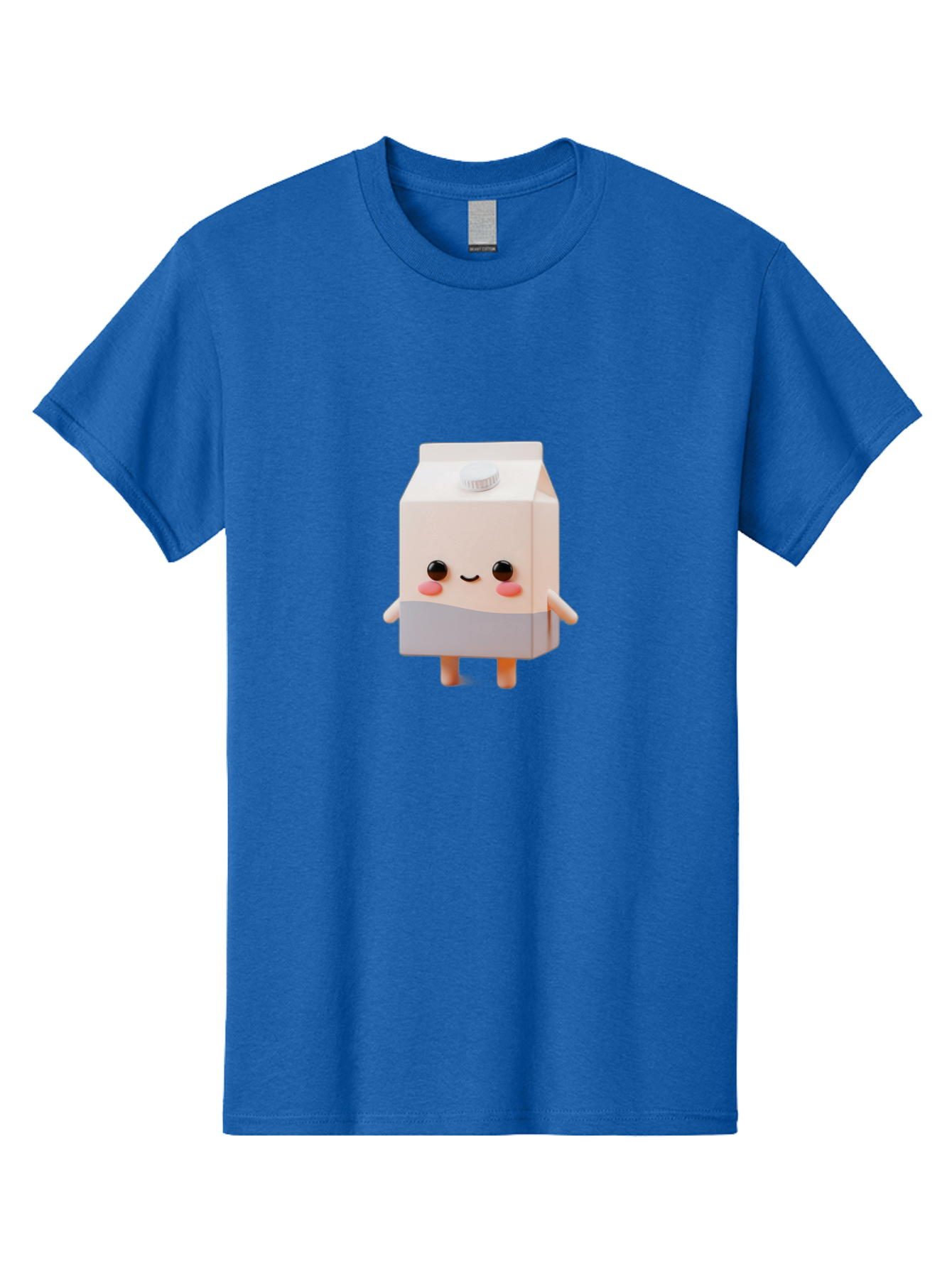 Carton-With-Face Men'S Graphic Tee, 100% Cotton, Comfortable Casual Summer Wear, Machine Washable, Cartoon Milk Carton, Cute Character, Kawaii Design, Smiling Face, Rosy Cheeks, Anthropomorphic, 3D Illustration, Dairy Product, Bae386