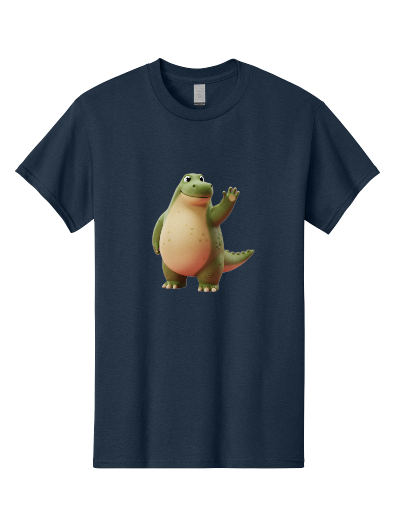 Cartoon-Dinosaur-1 Men'S Graphic Tee, 100% Cotton, Comfortable Casual Summer Wear, Machine Washable, Cartoon Crocodile, Friendly Alligator, Waving Reptile, Green Scaly Skin, Spotted Belly, Animated Character, Children'S Illustration, Bae388