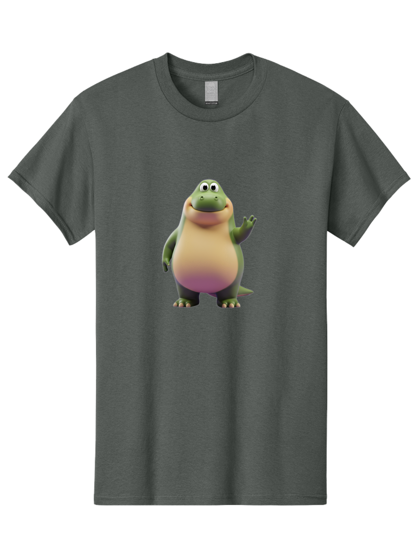 Cartoon-Dinosaur-2 Men'S Graphic Tee, 100% Cotton, Comfortable Casual Summer Wear, Machine Washable, Cartoon Dinosaur, Dinosaur Character, Friendly Reptile, Smiling Creature, Animated Dino, Dino Illustration, Green Dinosaur, Cute Dino, Bae389