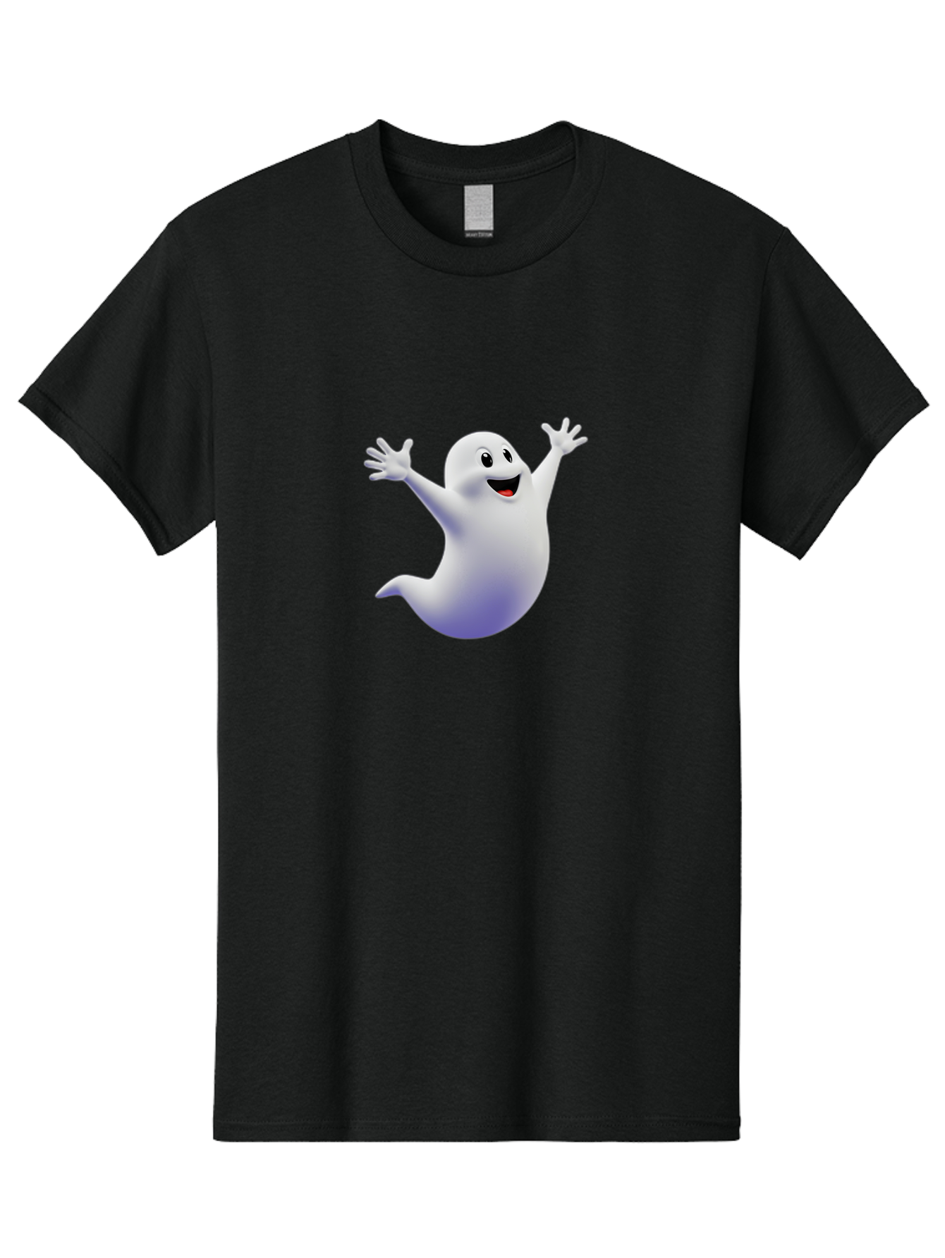 Cartoon-Ghost Men'S Graphic Tee, 100% Cotton, Comfortable Casual Summer Wear, Machine Washable, White Ghost, Cartoon Character, Friendly Spirit, Happy Expression, Halloween Theme, Digital Illustration, 3D Rendering, Playful Design Bae392