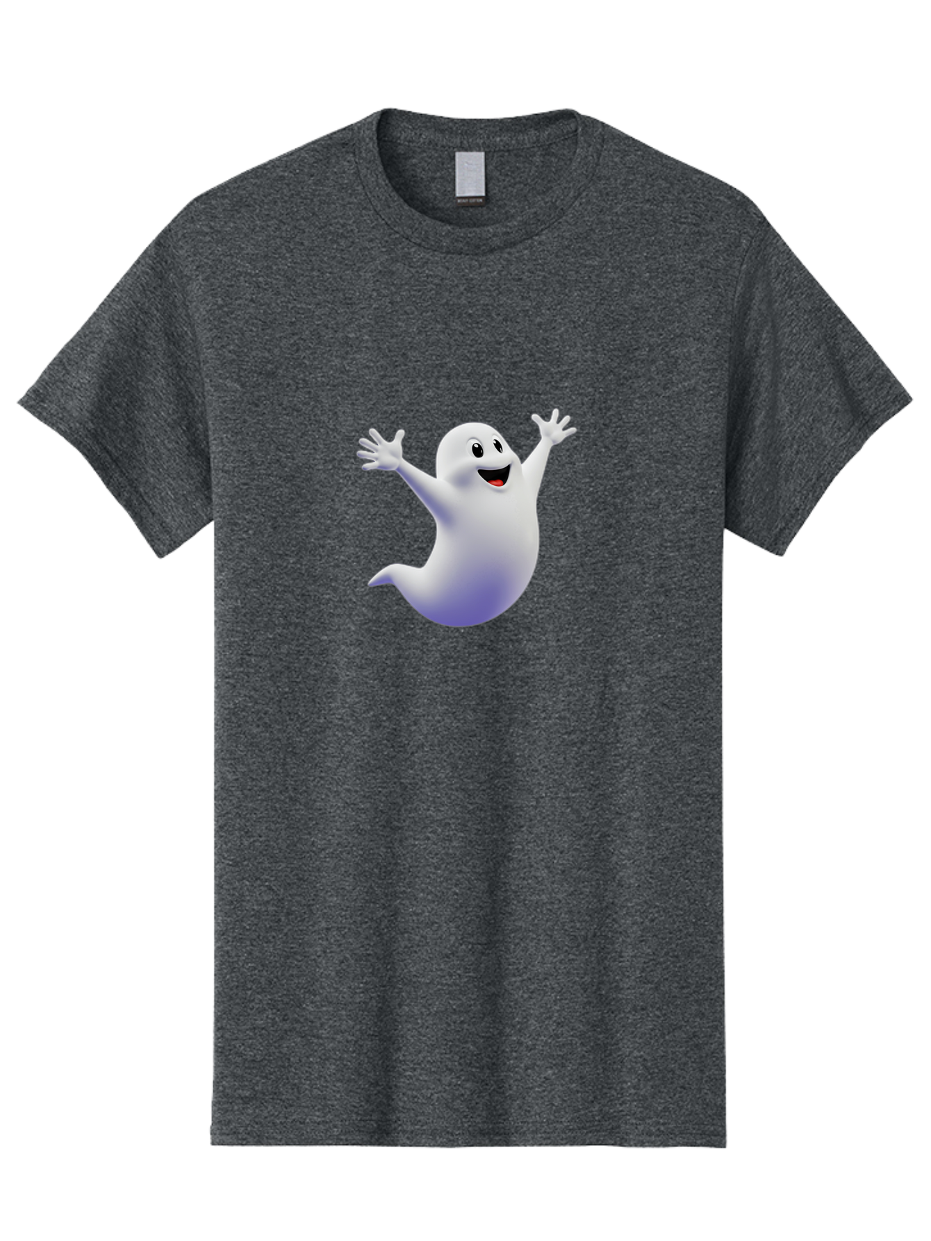 Cartoon-Ghost Men'S Graphic Tee, 100% Cotton, Comfortable Casual Summer Wear, Machine Washable, White Ghost, Cartoon Character, Friendly Spirit, Happy Expression, Halloween Theme, Digital Illustration, 3D Rendering, Playful Design Bae392