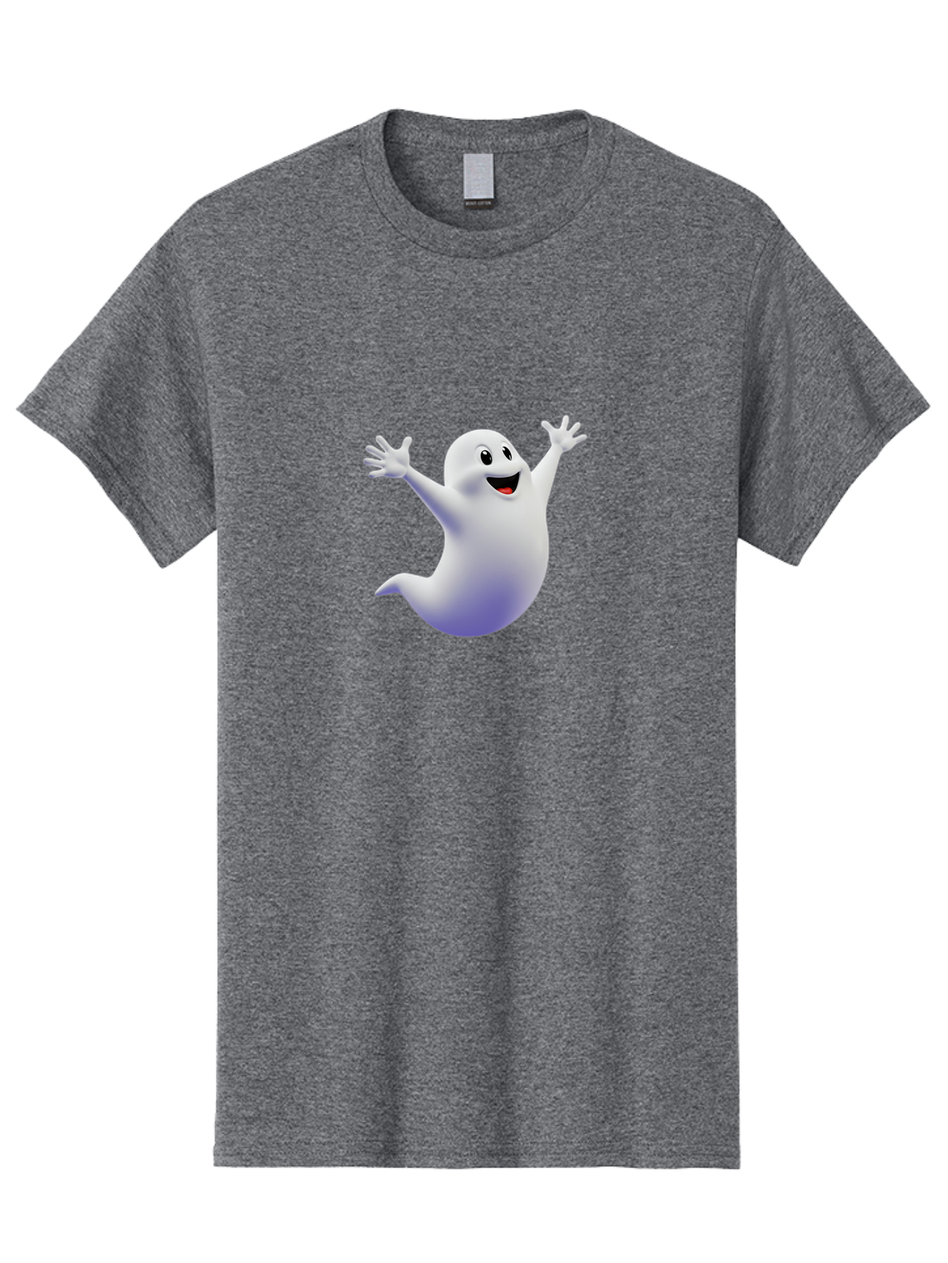 Cartoon-Ghost Men'S Graphic Tee, 100% Cotton, Comfortable Casual Summer Wear, Machine Washable, White Ghost, Cartoon Character, Friendly Spirit, Happy Expression, Halloween Theme, Digital Illustration, 3D Rendering, Playful Design Bae392