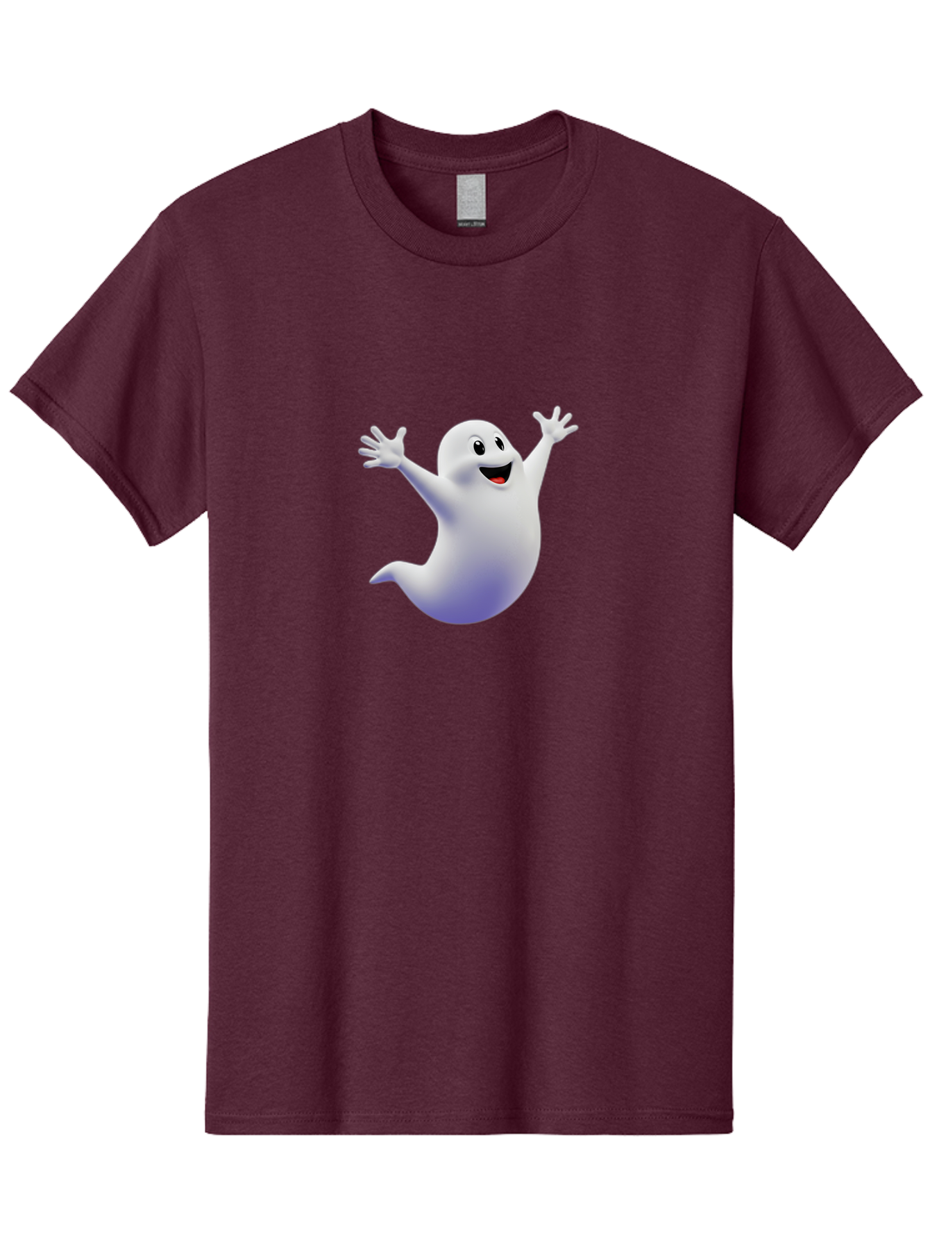 Cartoon-Ghost Men'S Graphic Tee, 100% Cotton, Comfortable Casual Summer Wear, Machine Washable, White Ghost, Cartoon Character, Friendly Spirit, Happy Expression, Halloween Theme, Digital Illustration, 3D Rendering, Playful Design Bae392