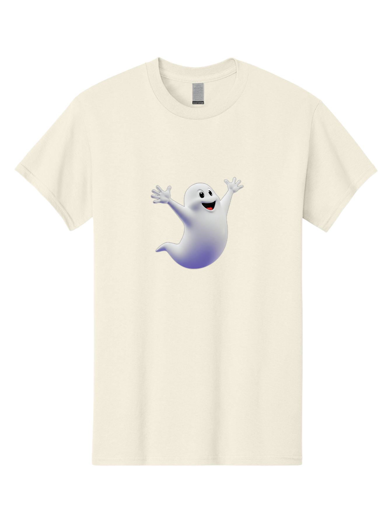 Cartoon-Ghost Men'S Graphic Tee, 100% Cotton, Comfortable Casual Summer Wear, Machine Washable, White Ghost, Cartoon Character, Friendly Spirit, Happy Expression, Halloween Theme, Digital Illustration, 3D Rendering, Playful Design Bae392