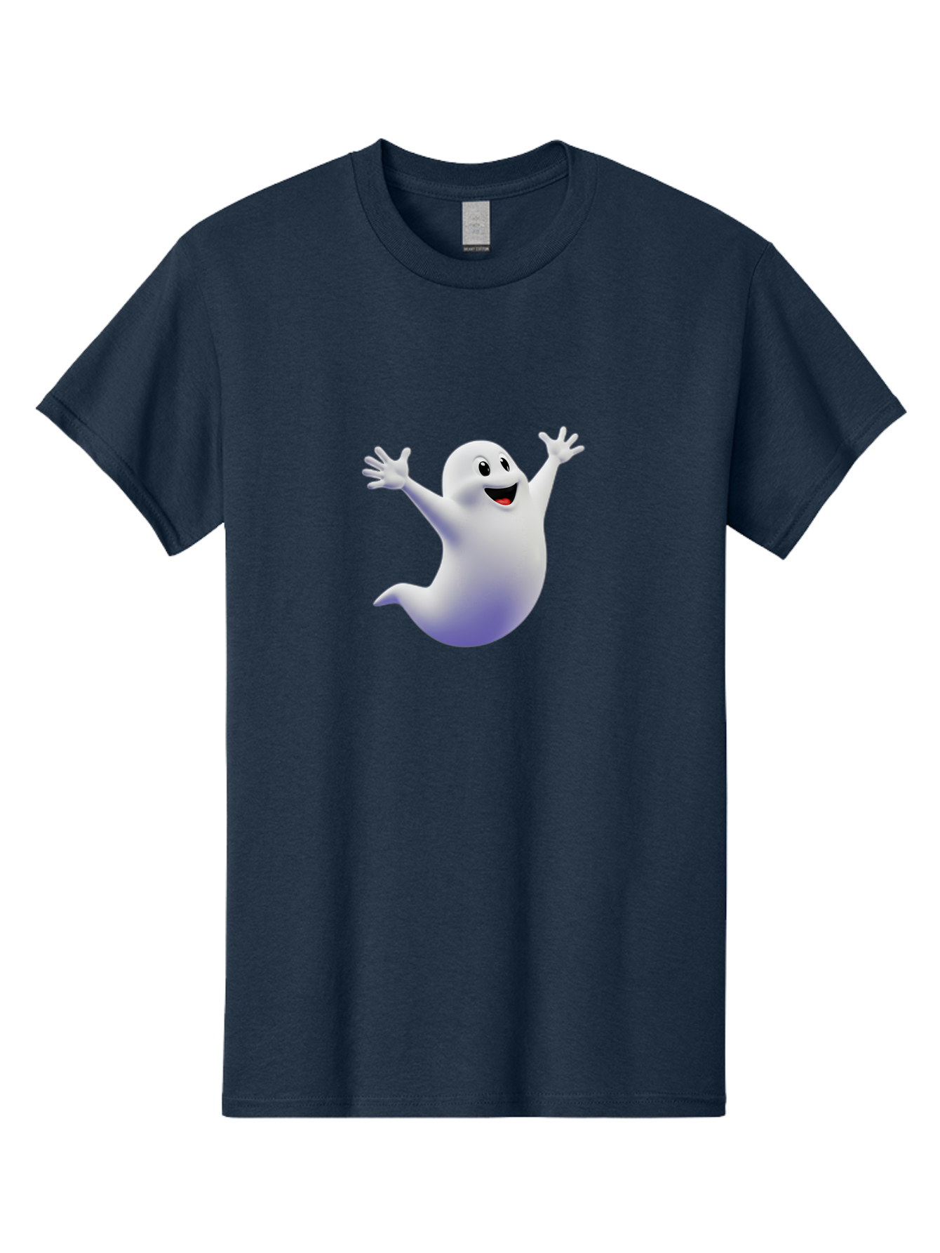 Cartoon-Ghost Men'S Graphic Tee, 100% Cotton, Comfortable Casual Summer Wear, Machine Washable, White Ghost, Cartoon Character, Friendly Spirit, Happy Expression, Halloween Theme, Digital Illustration, 3D Rendering, Playful Design Bae392