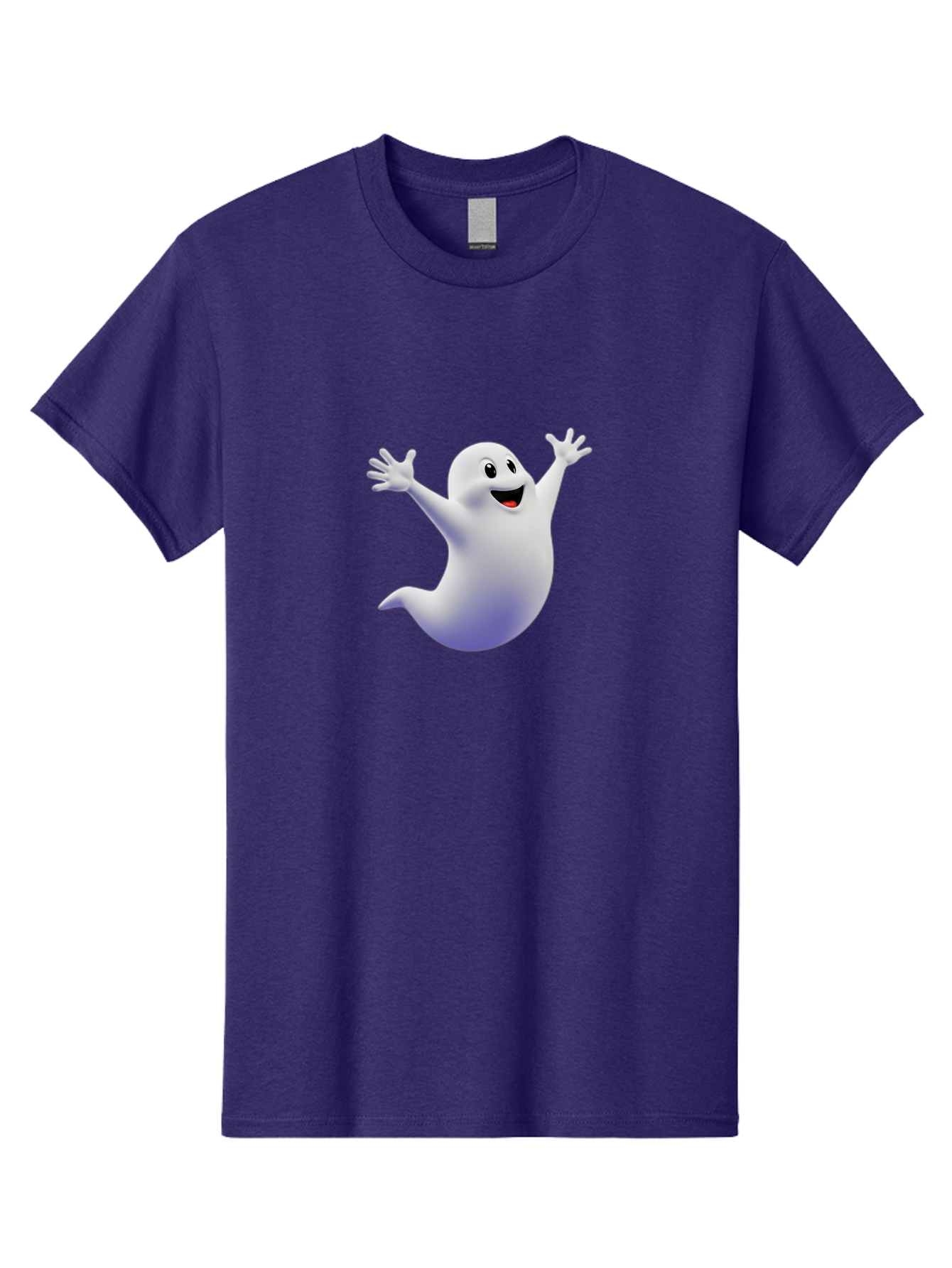 Cartoon-Ghost Men'S Graphic Tee, 100% Cotton, Comfortable Casual Summer Wear, Machine Washable, White Ghost, Cartoon Character, Friendly Spirit, Happy Expression, Halloween Theme, Digital Illustration, 3D Rendering, Playful Design Bae392