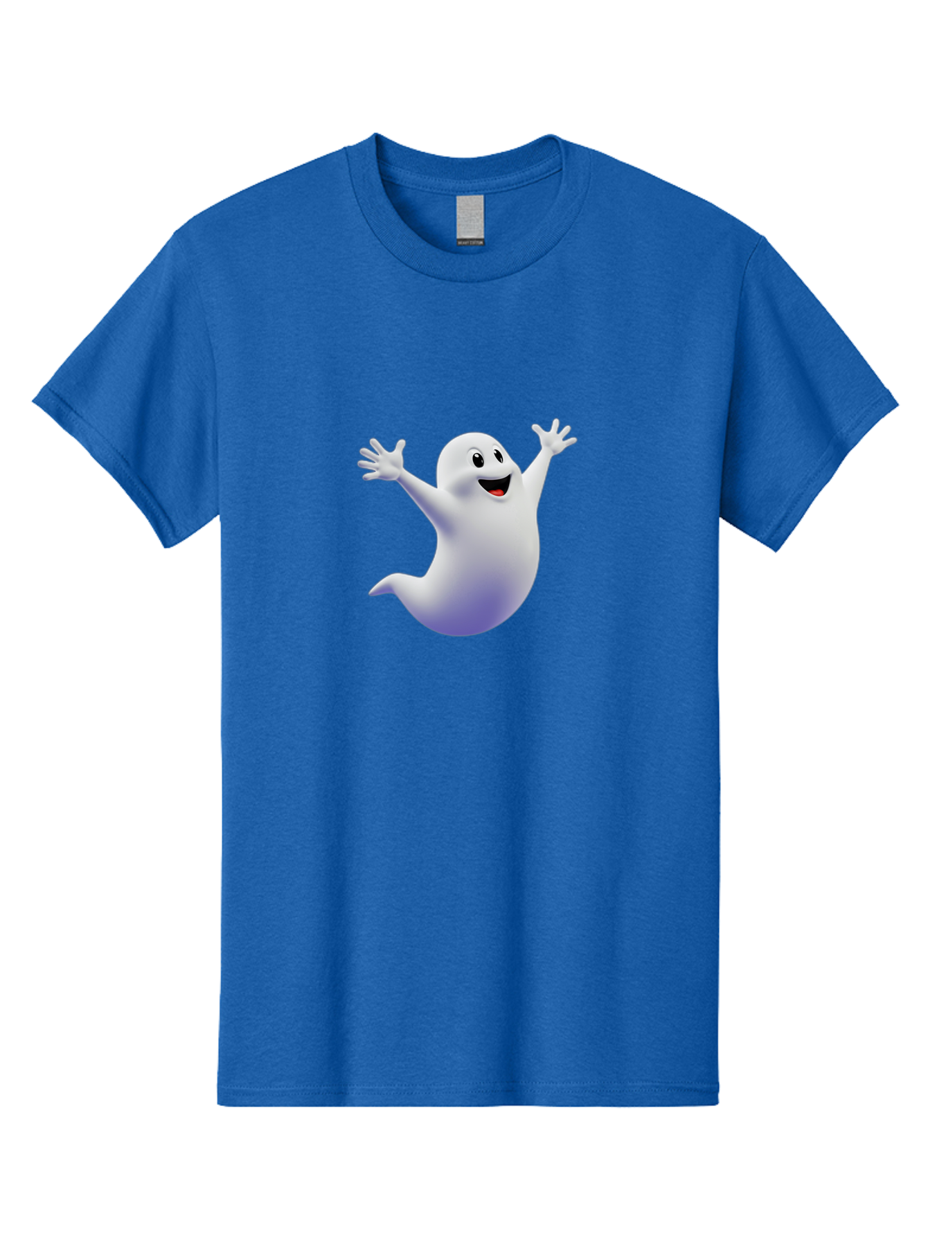 Cartoon-Ghost Men'S Graphic Tee, 100% Cotton, Comfortable Casual Summer Wear, Machine Washable, White Ghost, Cartoon Character, Friendly Spirit, Happy Expression, Halloween Theme, Digital Illustration, 3D Rendering, Playful Design Bae392