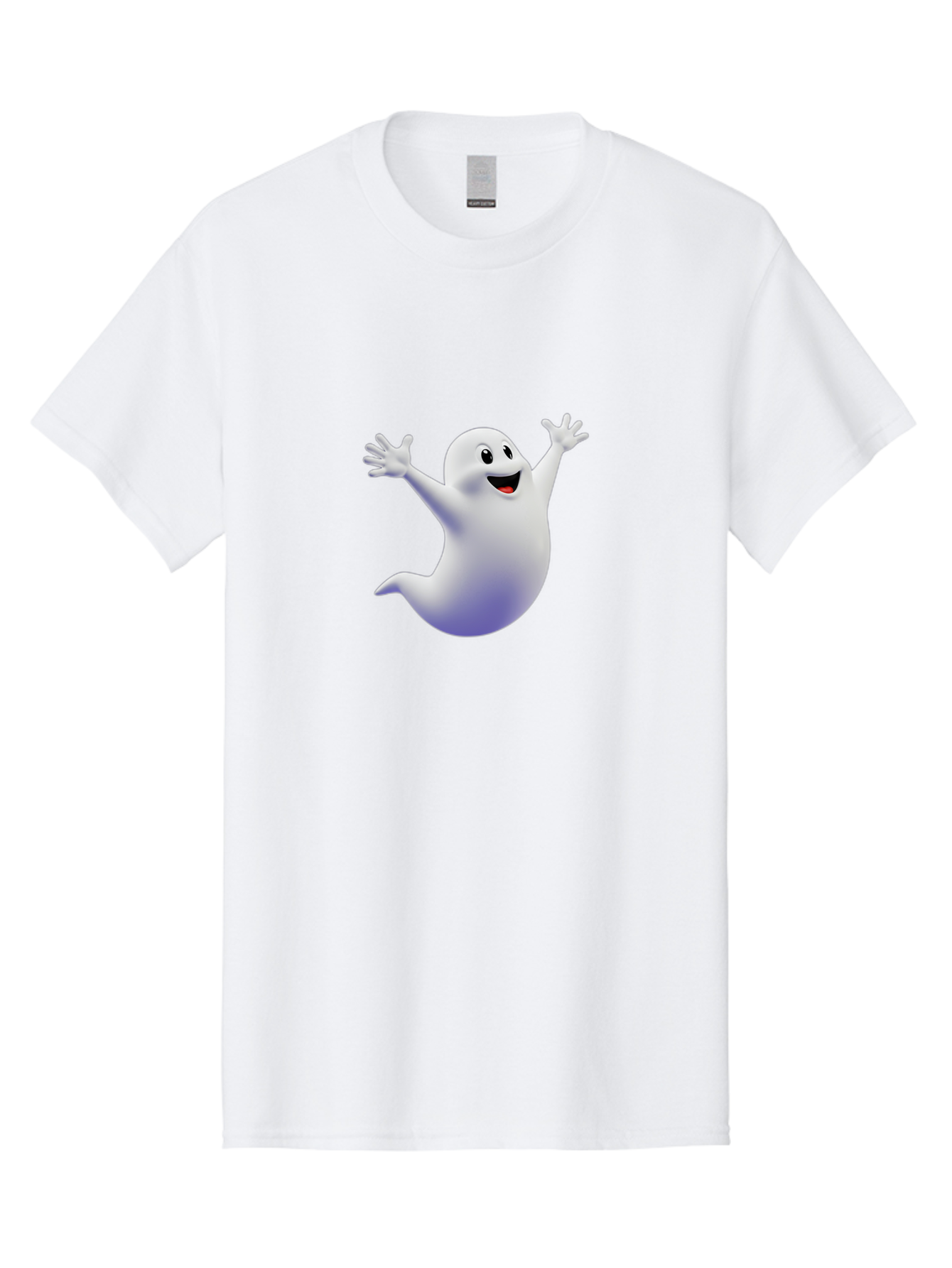 Cartoon-Ghost Men'S Graphic Tee, 100% Cotton, Comfortable Casual Summer Wear, Machine Washable, White Ghost, Cartoon Character, Friendly Spirit, Happy Expression, Halloween Theme, Digital Illustration, 3D Rendering, Playful Design Bae392