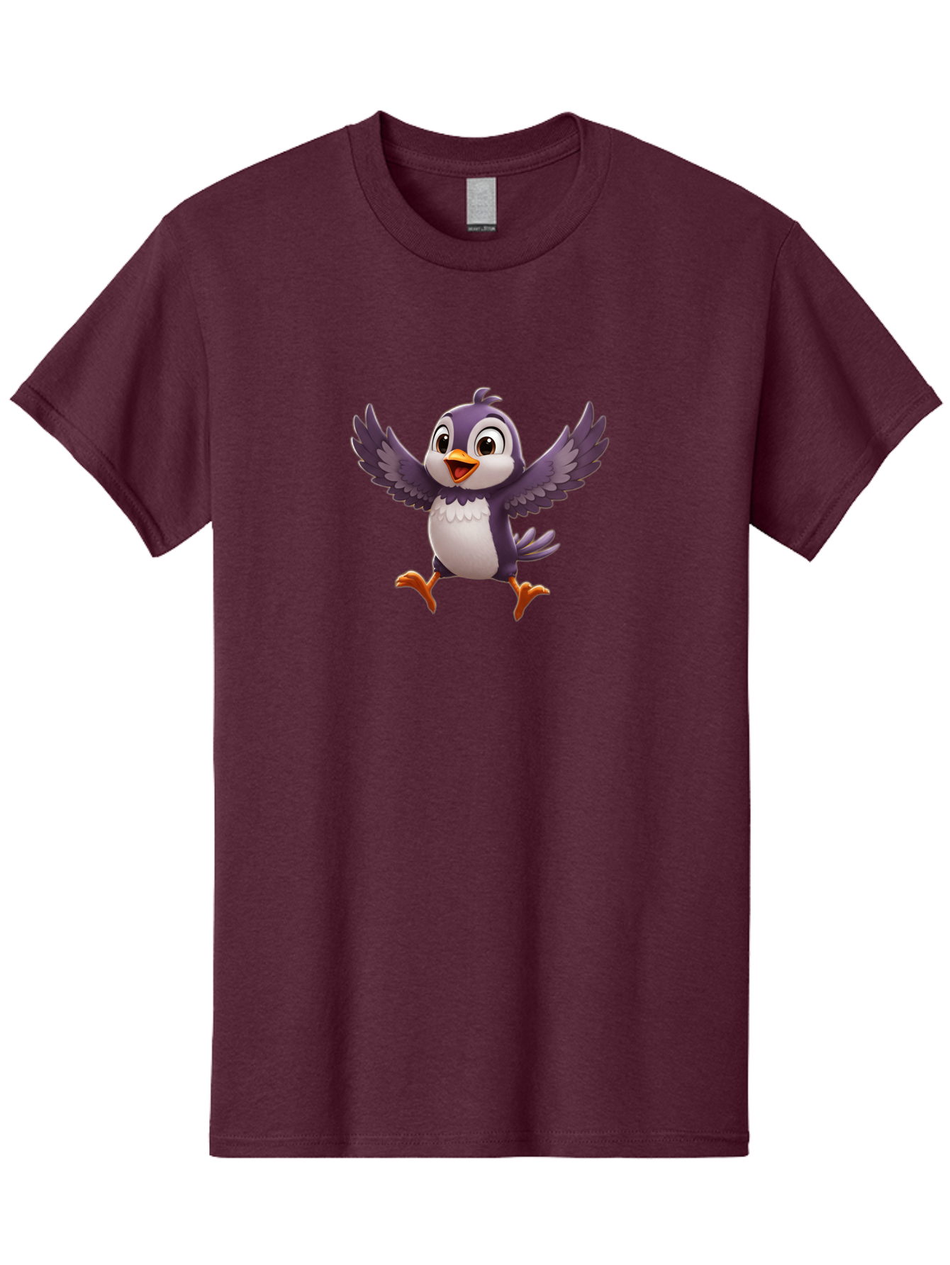 Cartoon-Penguin Men'S Graphic Tee, 100% Cotton, Comfortable Casual Summer Wear, Machine Washable, Cartoon Penguin, Animated Character, Playful Bird, Cute Creature, Purple And White Feathers, Orange Beak And Feet, Flying Penguin, Bae393
