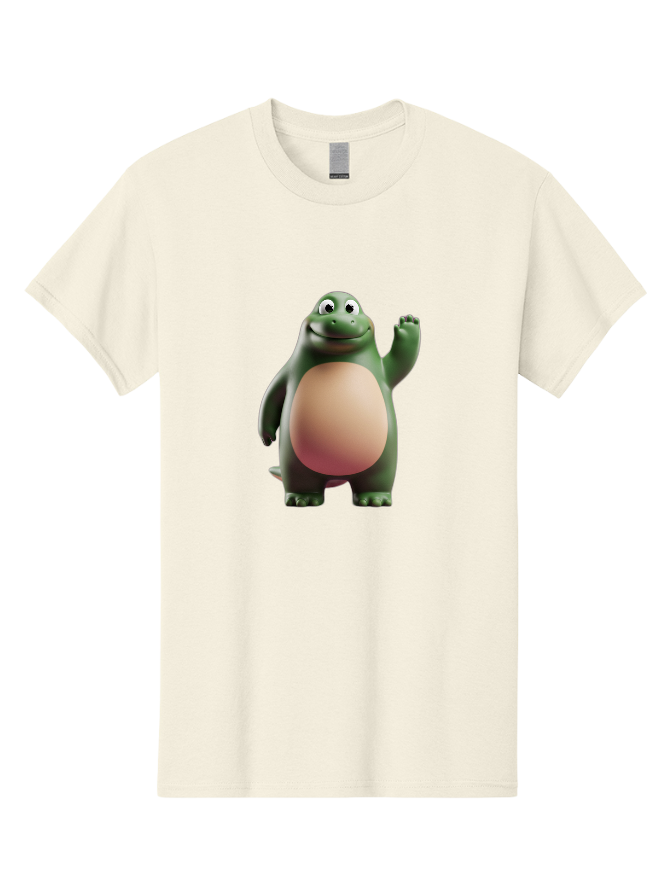 Cartoon-T-Rex-1 Men'S Graphic Tee, 100% Cotton, Comfortable Casual Summer Wear, Machine Washable, Smiling Dinosaur, Cartoon Character, Green Dinosaur, Happy Pose, Friendly Gesture, 3D Illustration, Cute Reptile, Dinosaur Illustration, Bae394