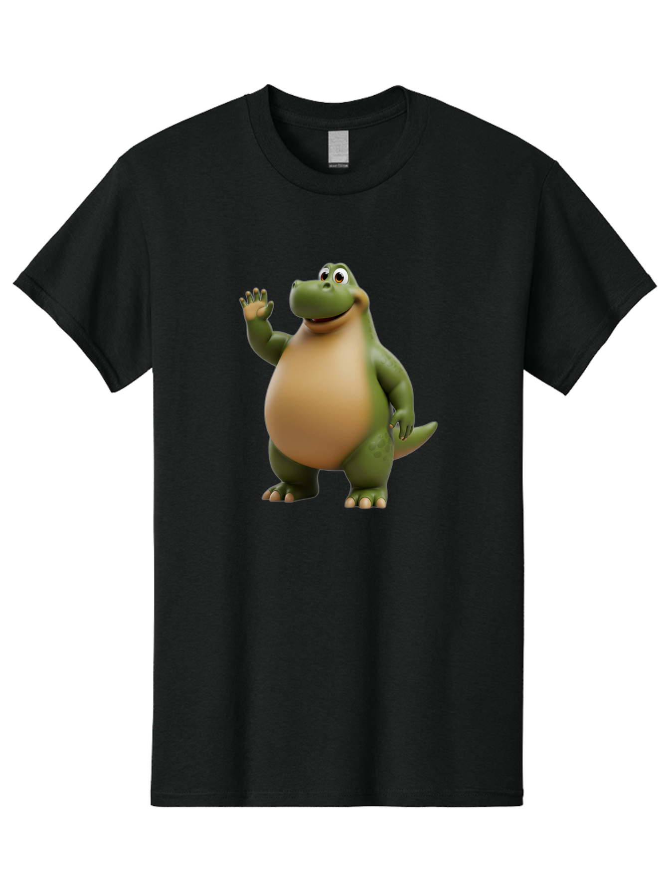 Cartoon-T-Rex Men'S Graphic Tee, 100% Cotton, Comfortable Casual Summer Wear, Machine Washable, Cartoon Alligator, 3D Character, Green Alligator, Friendly Creature, Cartoon Animal, Animated Character, Children'S Entertainment, Nursery Decor, Bae395