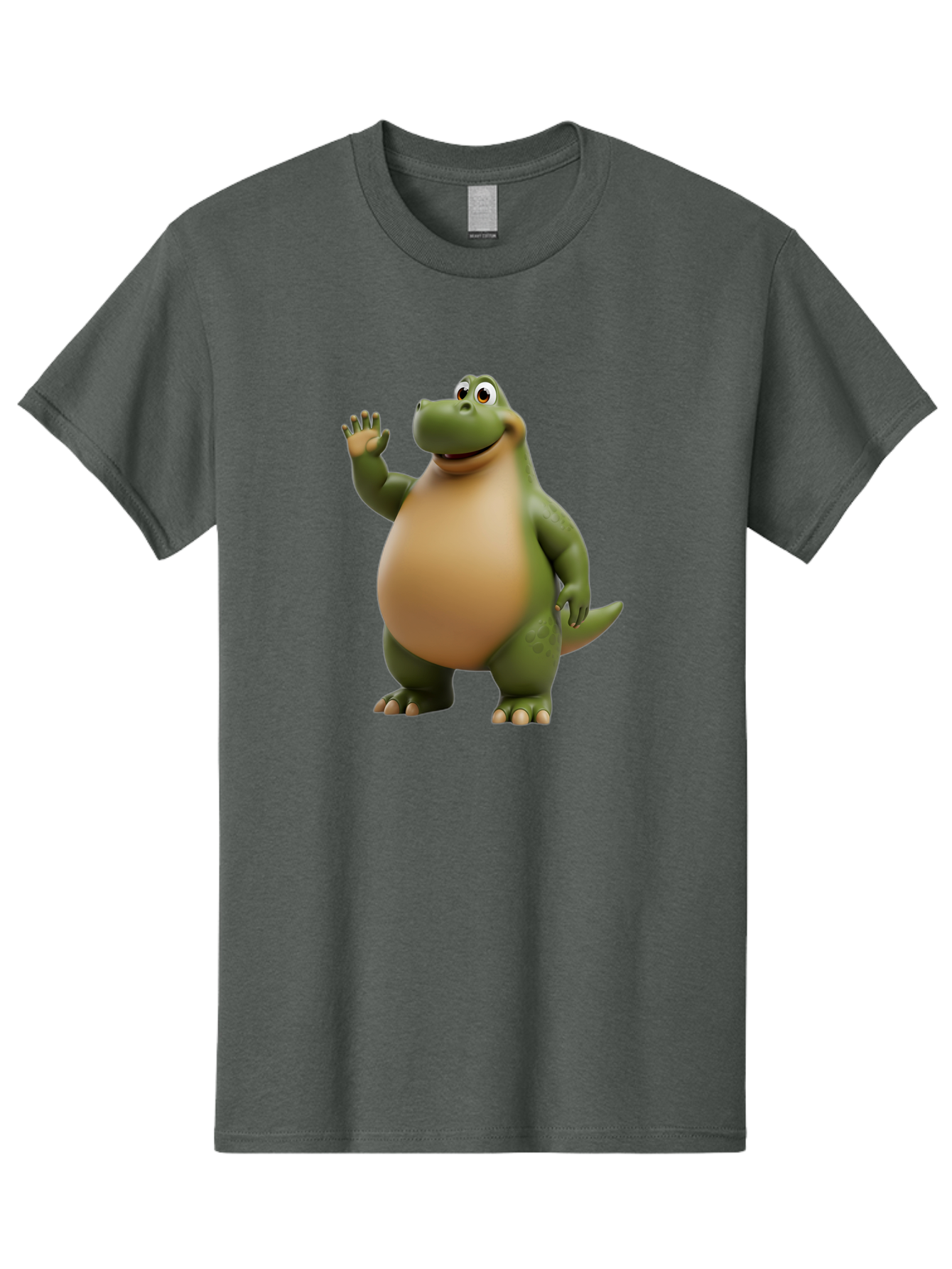 Cartoon-T-Rex Men'S Graphic Tee, 100% Cotton, Comfortable Casual Summer Wear, Machine Washable, Cartoon Alligator, 3D Character, Green Alligator, Friendly Creature, Cartoon Animal, Animated Character, Children'S Entertainment, Nursery Decor, Bae395