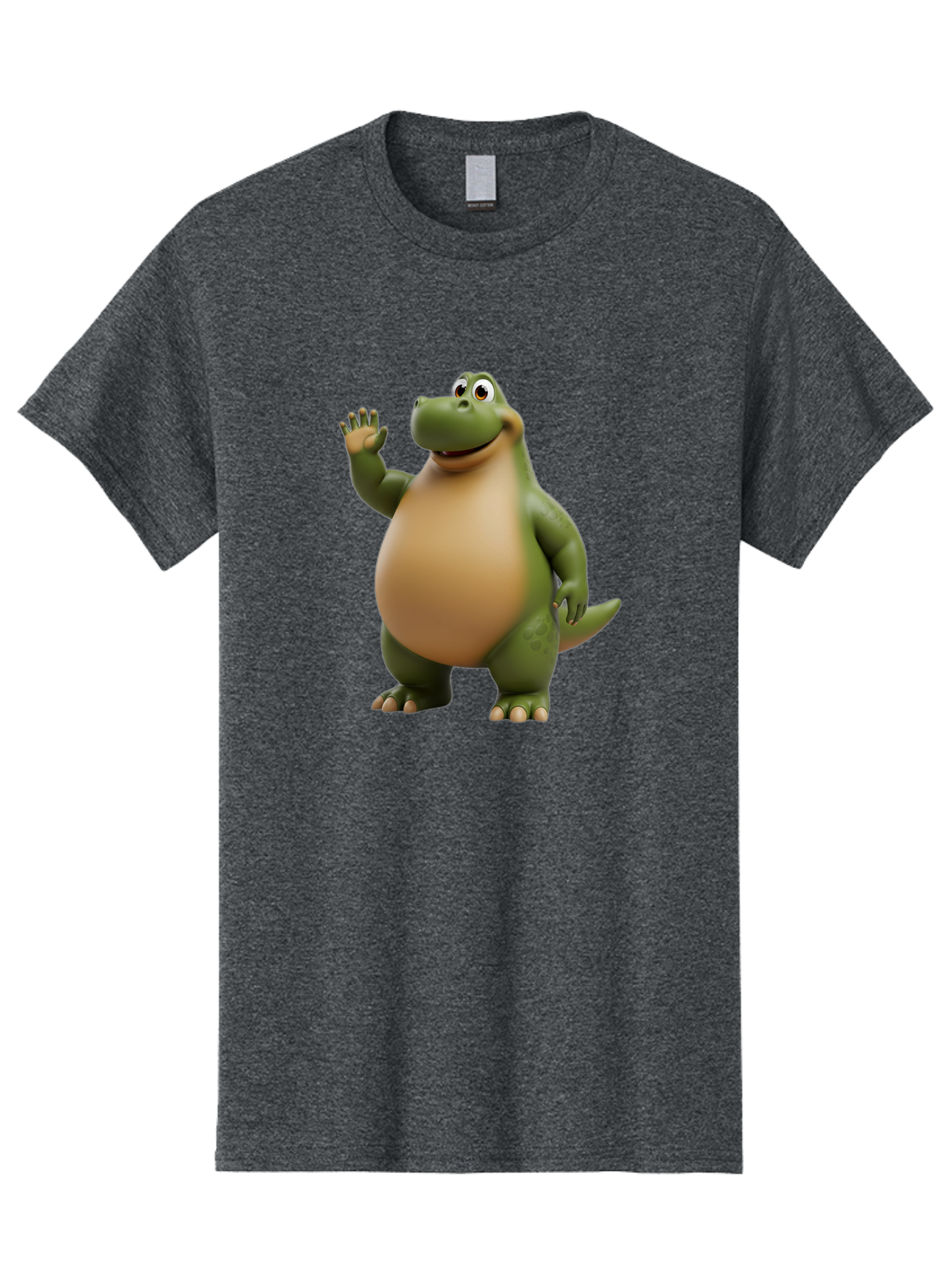 Cartoon-T-Rex Men'S Graphic Tee, 100% Cotton, Comfortable Casual Summer Wear, Machine Washable, Cartoon Alligator, 3D Character, Green Alligator, Friendly Creature, Cartoon Animal, Animated Character, Children'S Entertainment, Nursery Decor, Bae395