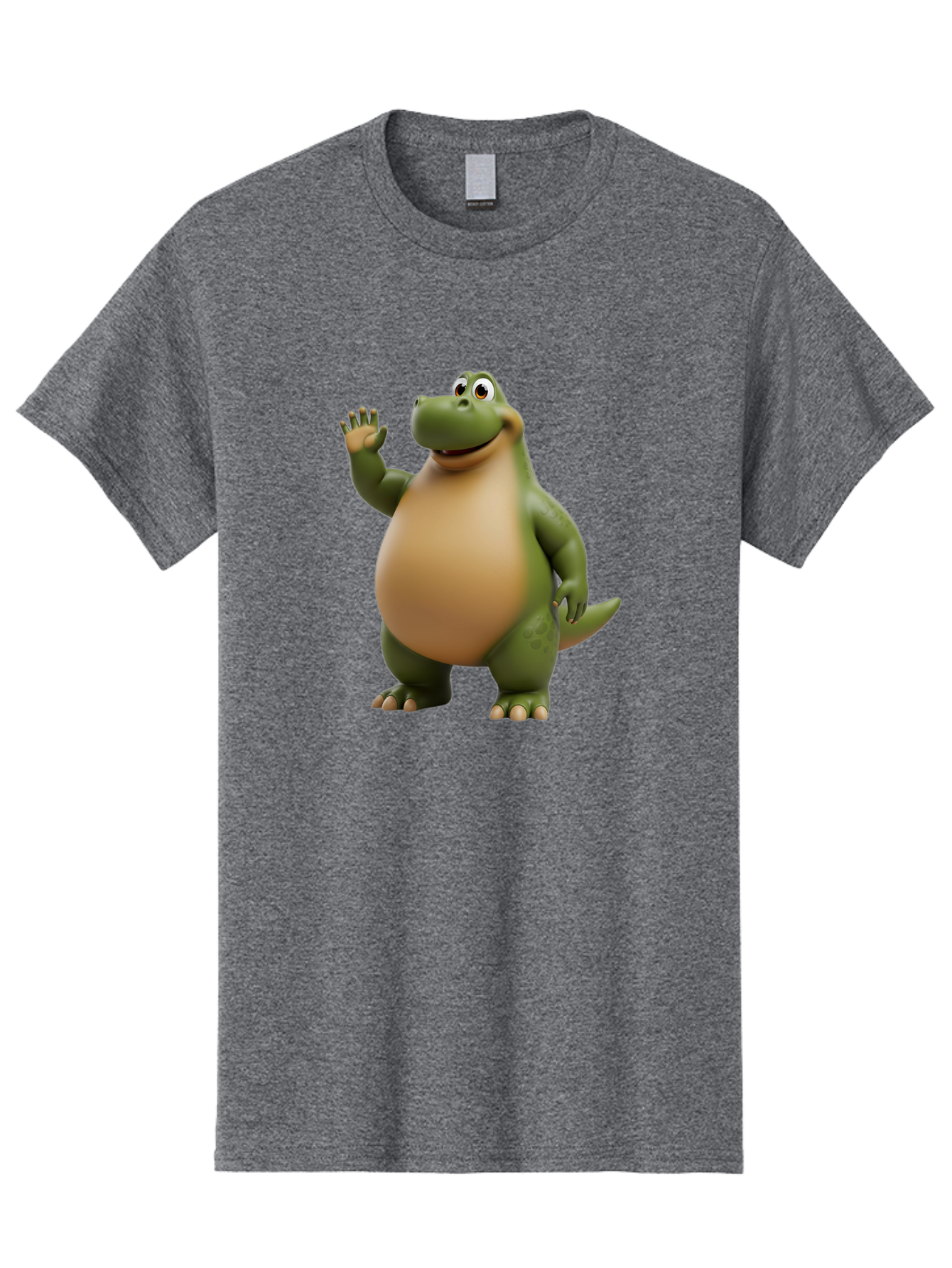 Cartoon-T-Rex Men'S Graphic Tee, 100% Cotton, Comfortable Casual Summer Wear, Machine Washable, Cartoon Alligator, 3D Character, Green Alligator, Friendly Creature, Cartoon Animal, Animated Character, Children'S Entertainment, Nursery Decor, Bae395