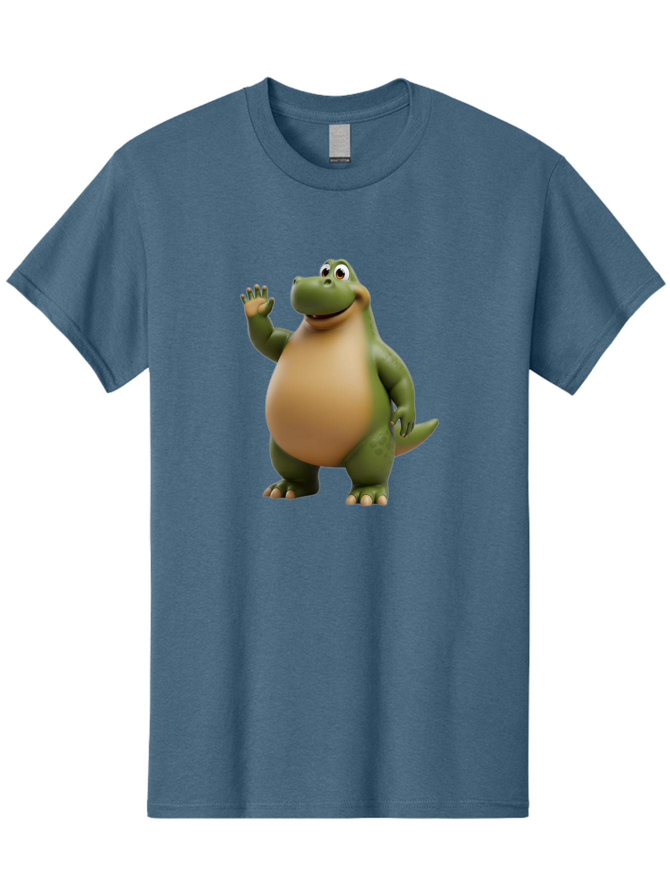 Cartoon-T-Rex Men'S Graphic Tee, 100% Cotton, Comfortable Casual Summer Wear, Machine Washable, Cartoon Alligator, 3D Character, Green Alligator, Friendly Creature, Cartoon Animal, Animated Character, Children'S Entertainment, Nursery Decor, Bae395