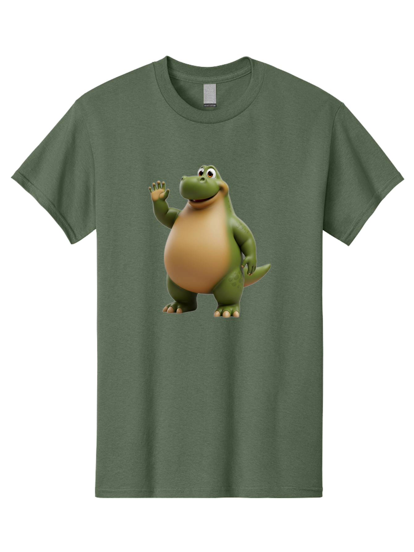 Cartoon-T-Rex Men'S Graphic Tee, 100% Cotton, Comfortable Casual Summer Wear, Machine Washable, Cartoon Alligator, 3D Character, Green Alligator, Friendly Creature, Cartoon Animal, Animated Character, Children'S Entertainment, Nursery Decor, Bae395