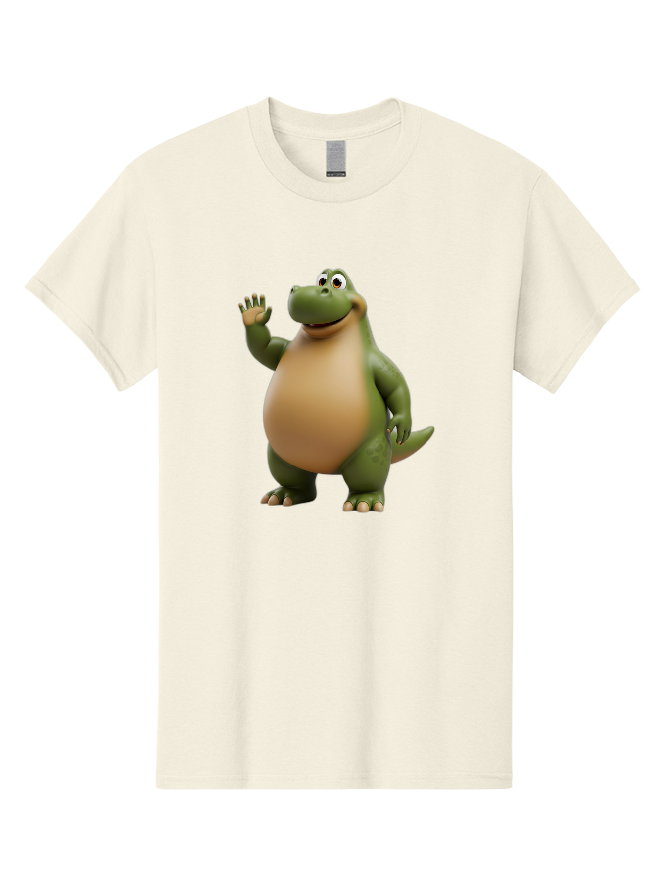 Cartoon-T-Rex Men'S Graphic Tee, 100% Cotton, Comfortable Casual Summer Wear, Machine Washable, Cartoon Alligator, 3D Character, Green Alligator, Friendly Creature, Cartoon Animal, Animated Character, Children'S Entertainment, Nursery Decor, Bae395