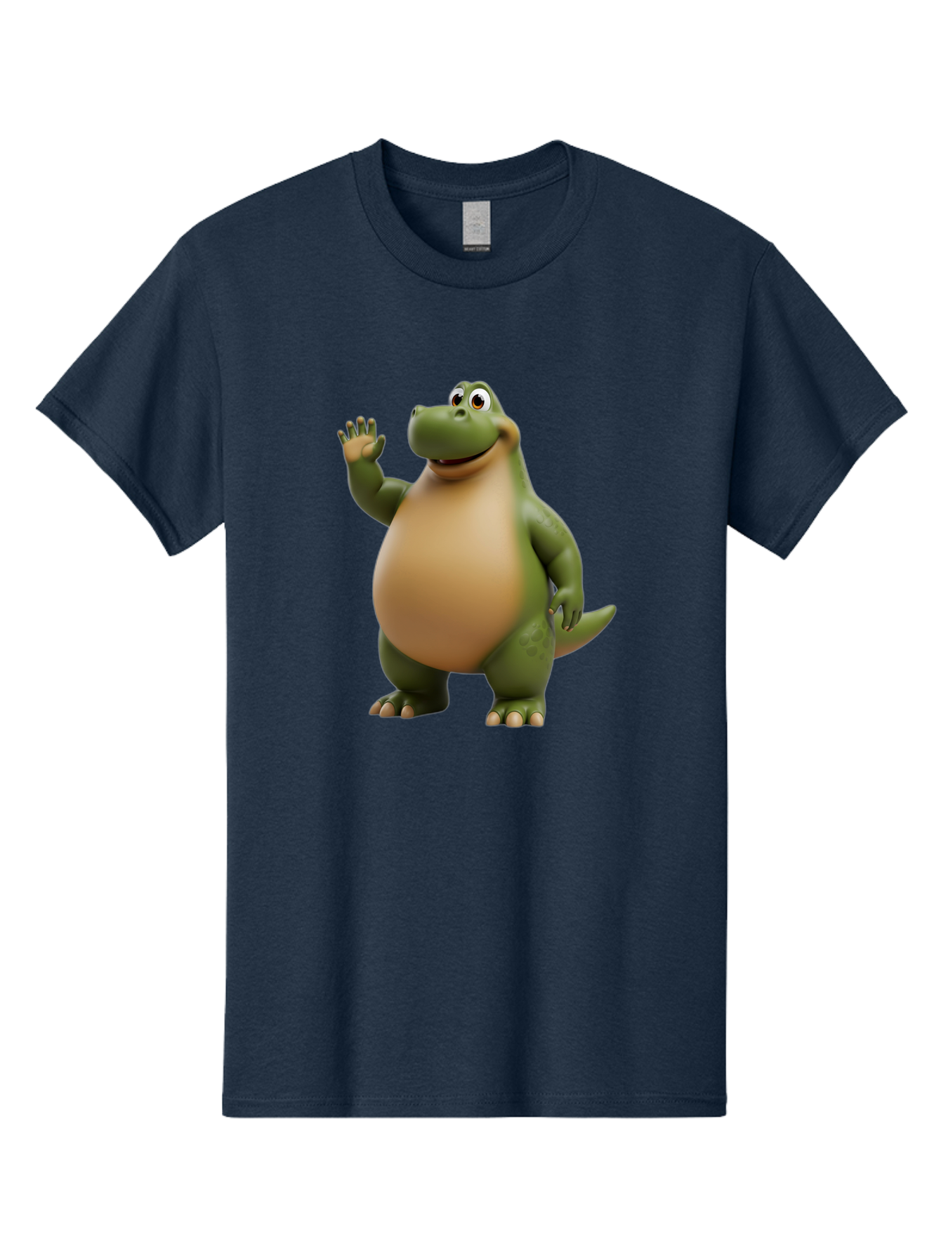 Cartoon-T-Rex Men'S Graphic Tee, 100% Cotton, Comfortable Casual Summer Wear, Machine Washable, Cartoon Alligator, 3D Character, Green Alligator, Friendly Creature, Cartoon Animal, Animated Character, Children'S Entertainment, Nursery Decor, Bae395