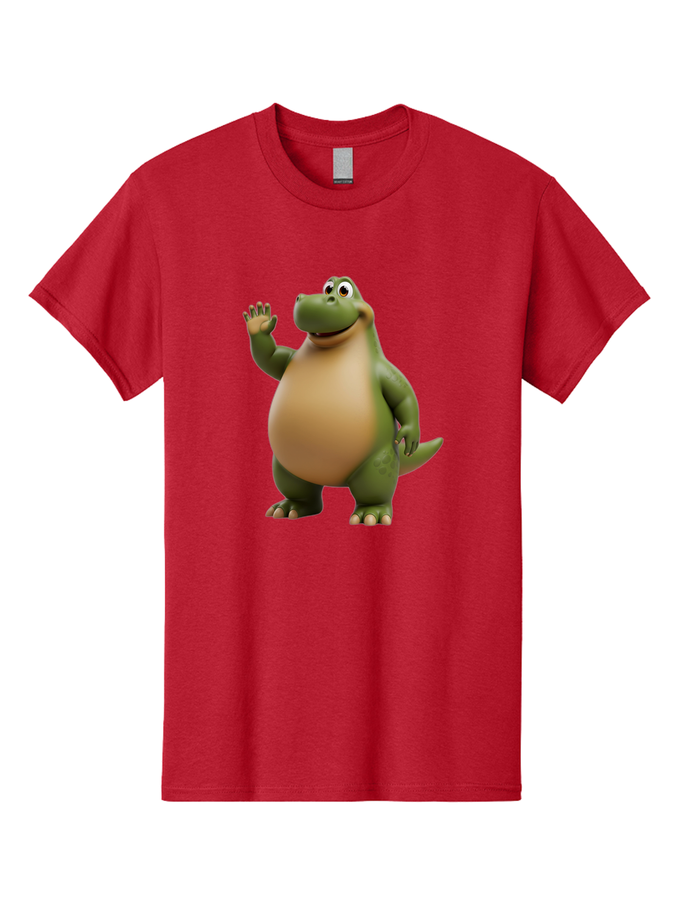 Cartoon-T-Rex Men'S Graphic Tee, 100% Cotton, Comfortable Casual Summer Wear, Machine Washable, Cartoon Alligator, 3D Character, Green Alligator, Friendly Creature, Cartoon Animal, Animated Character, Children'S Entertainment, Nursery Decor, Bae395
